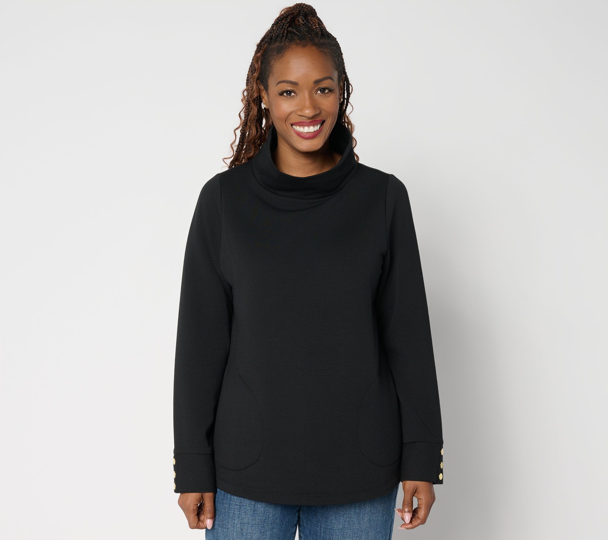 "As Is" Susan Graver Funnel Neck Printed Microfleece Top