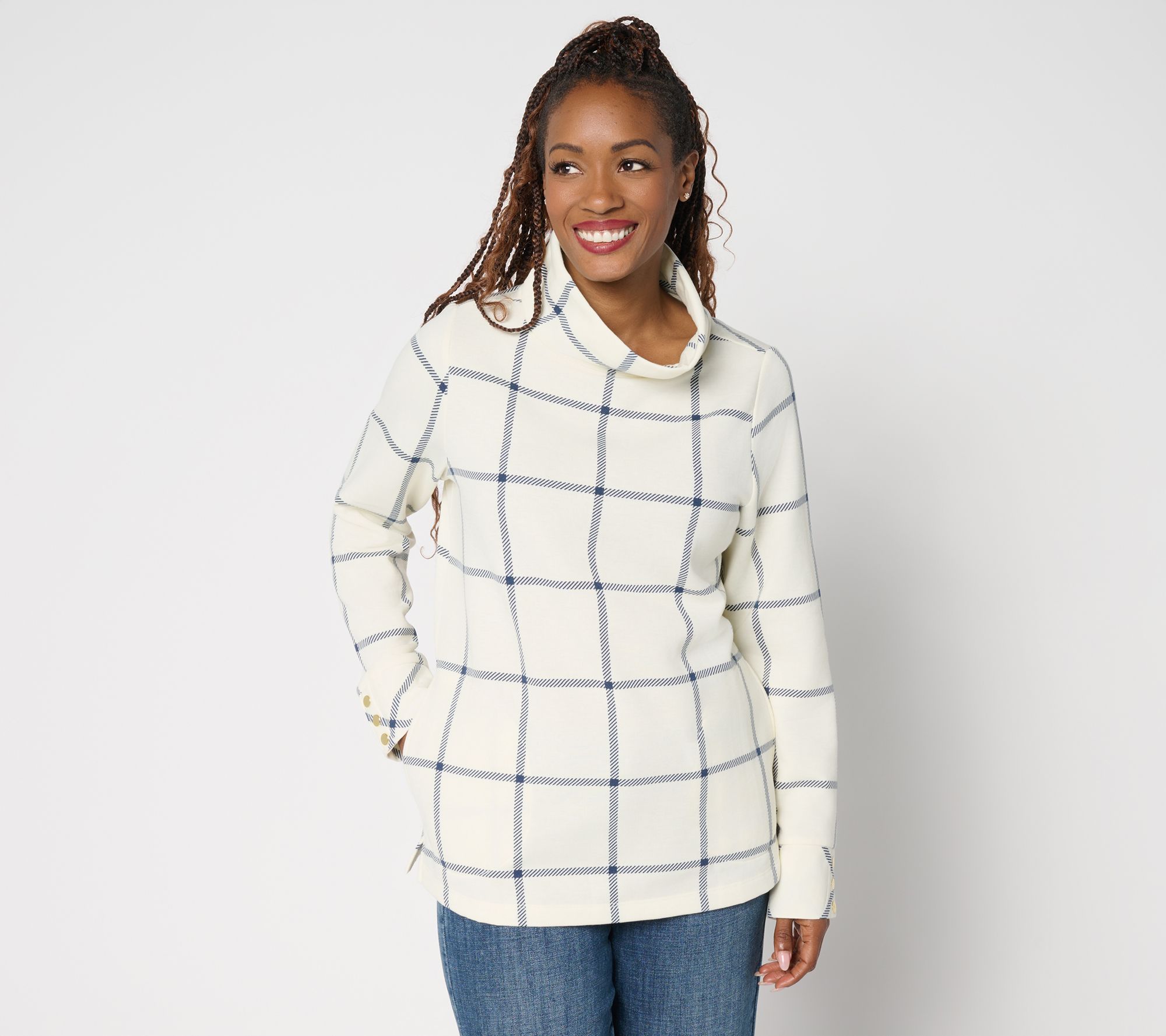 "As Is" Susan Graver Funnel Neck Printed Microfleece Top