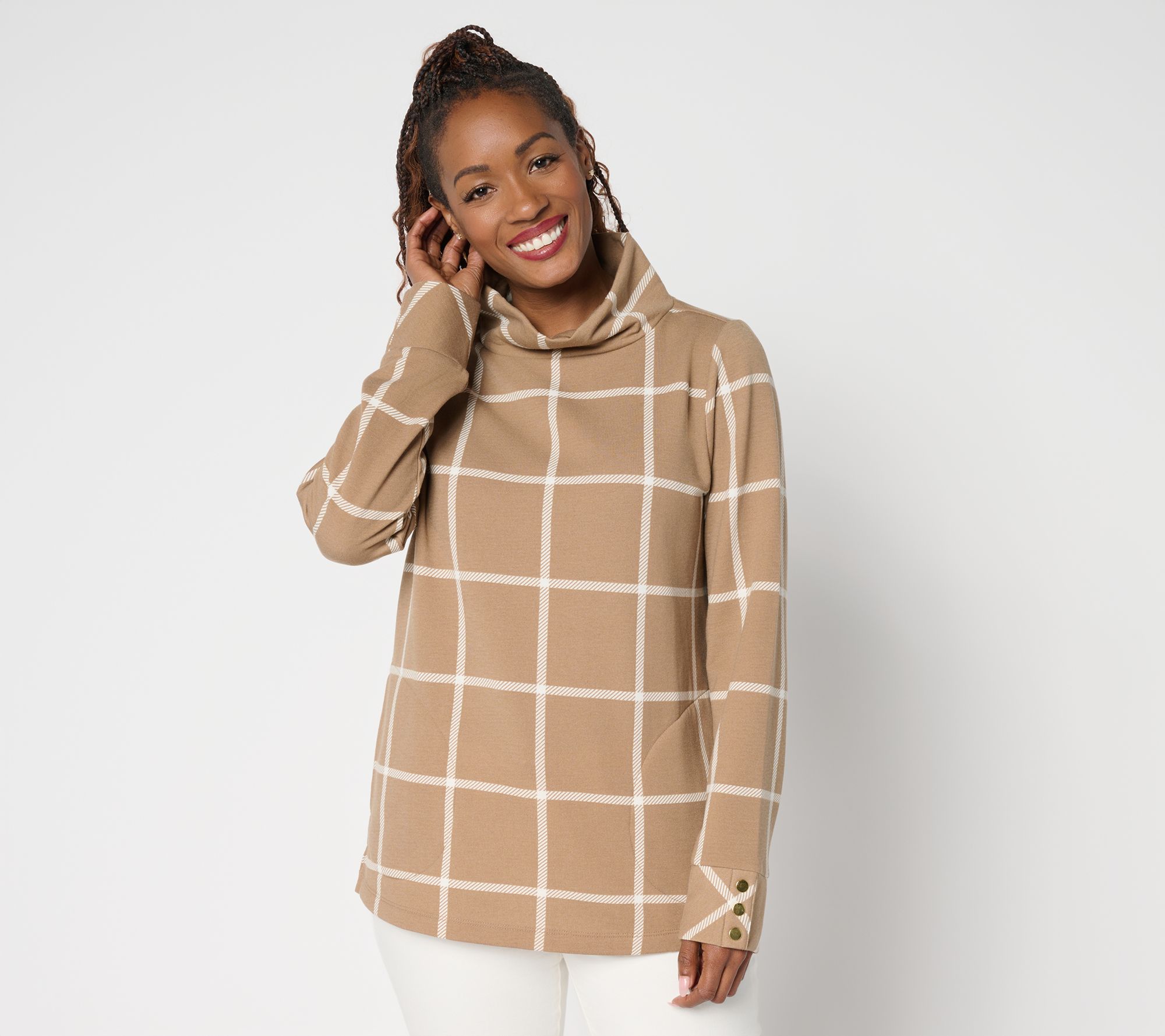 "As Is" Susan Graver Funnel Neck Printed Microfleece Top