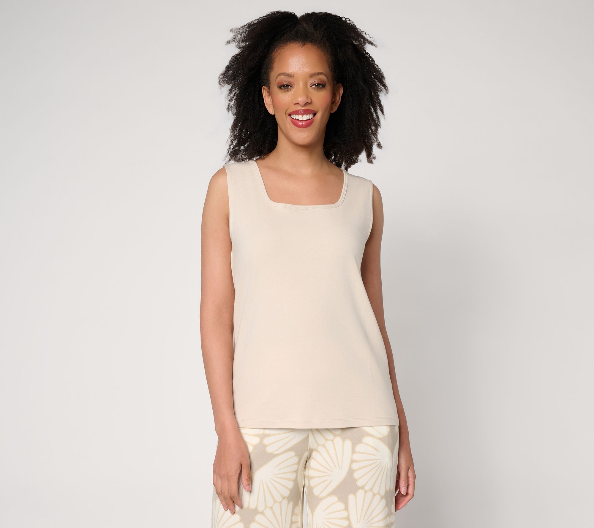 Susan Graver Essentials Comfy Cotton Square Neck Tank