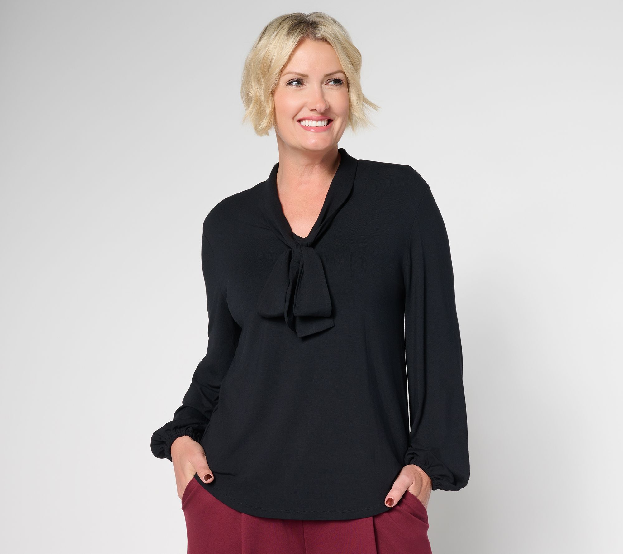 "As Is" by Stacy London Pull-Over Jersey Bow Blouse