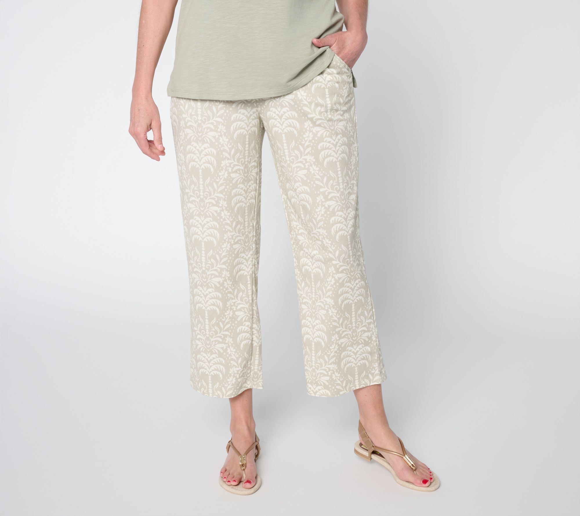 Belle Beach by Kim Gravel Petite Cabana Knit Palm Cropped Pant