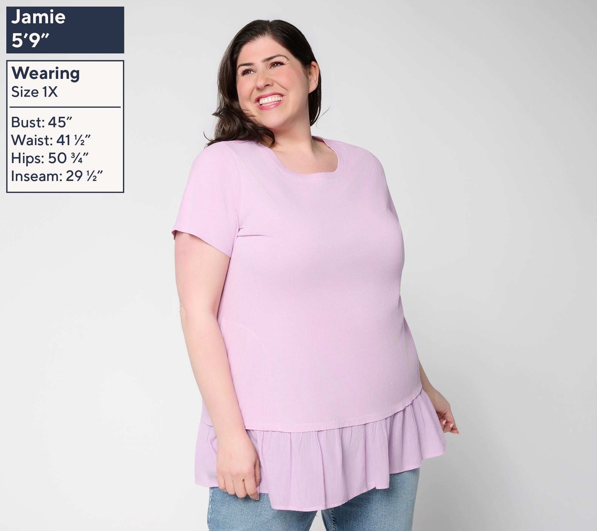 LOGO by Lori Goldstein Mixed Media Short Sleeve Tunic - QVC.com