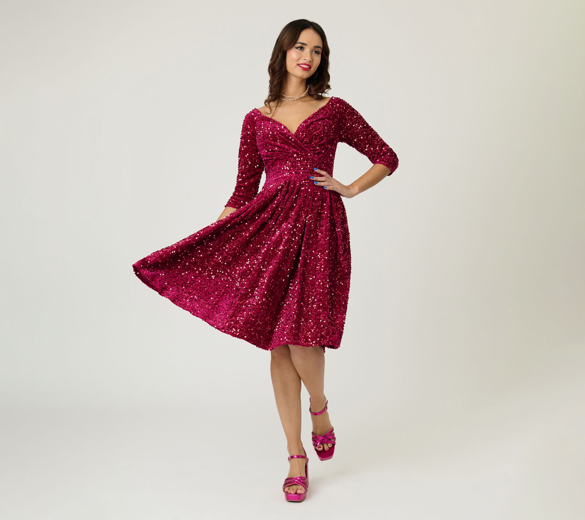  Unique Vintage Burgundy Velvet Sequin MarcelineSwing Dress