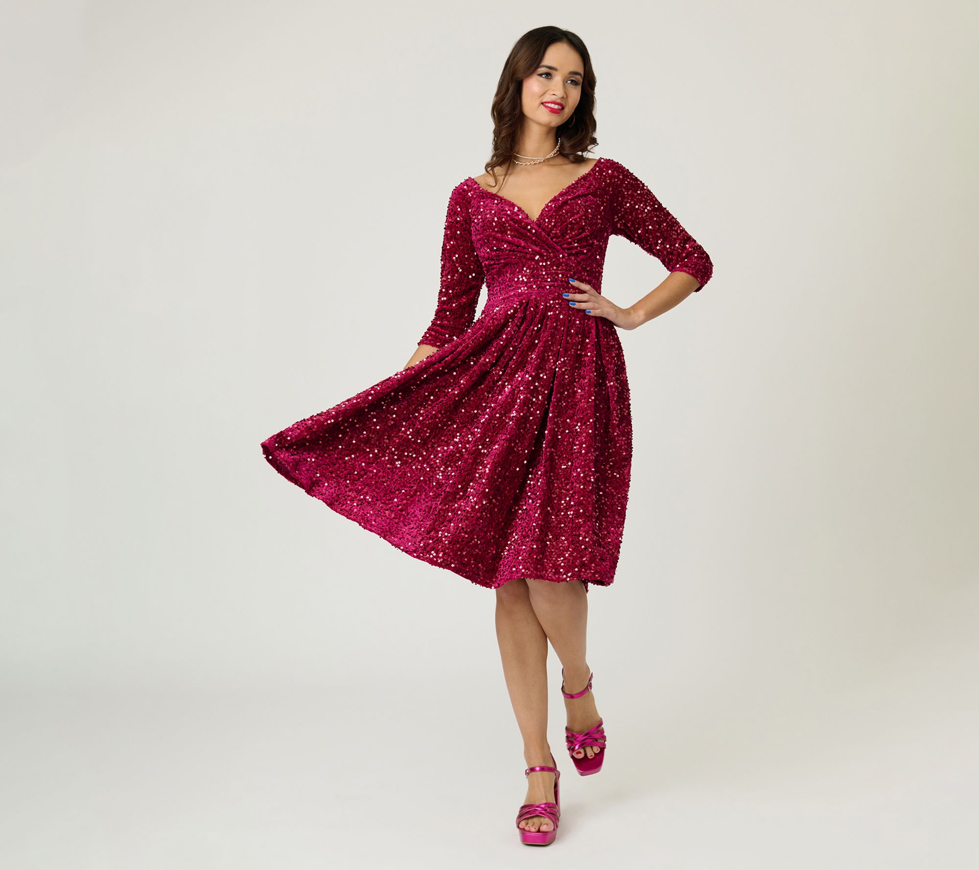 Unique Vintage Burgundy Velvet Sequin MarcelineSwing Dress