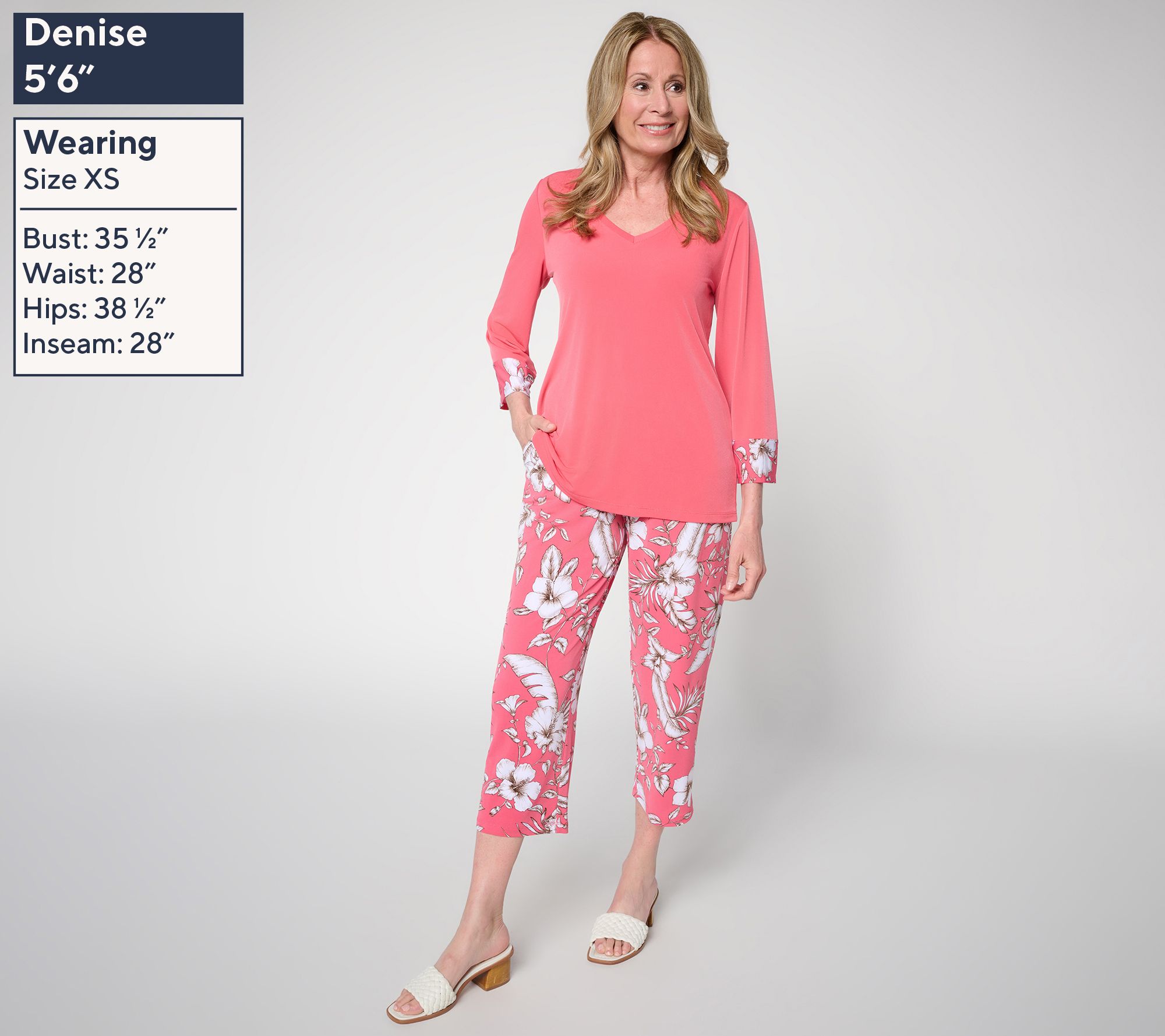 Susan Graver Solid Liquid Knit Top & Printed Crop Pants Set - QVC.com