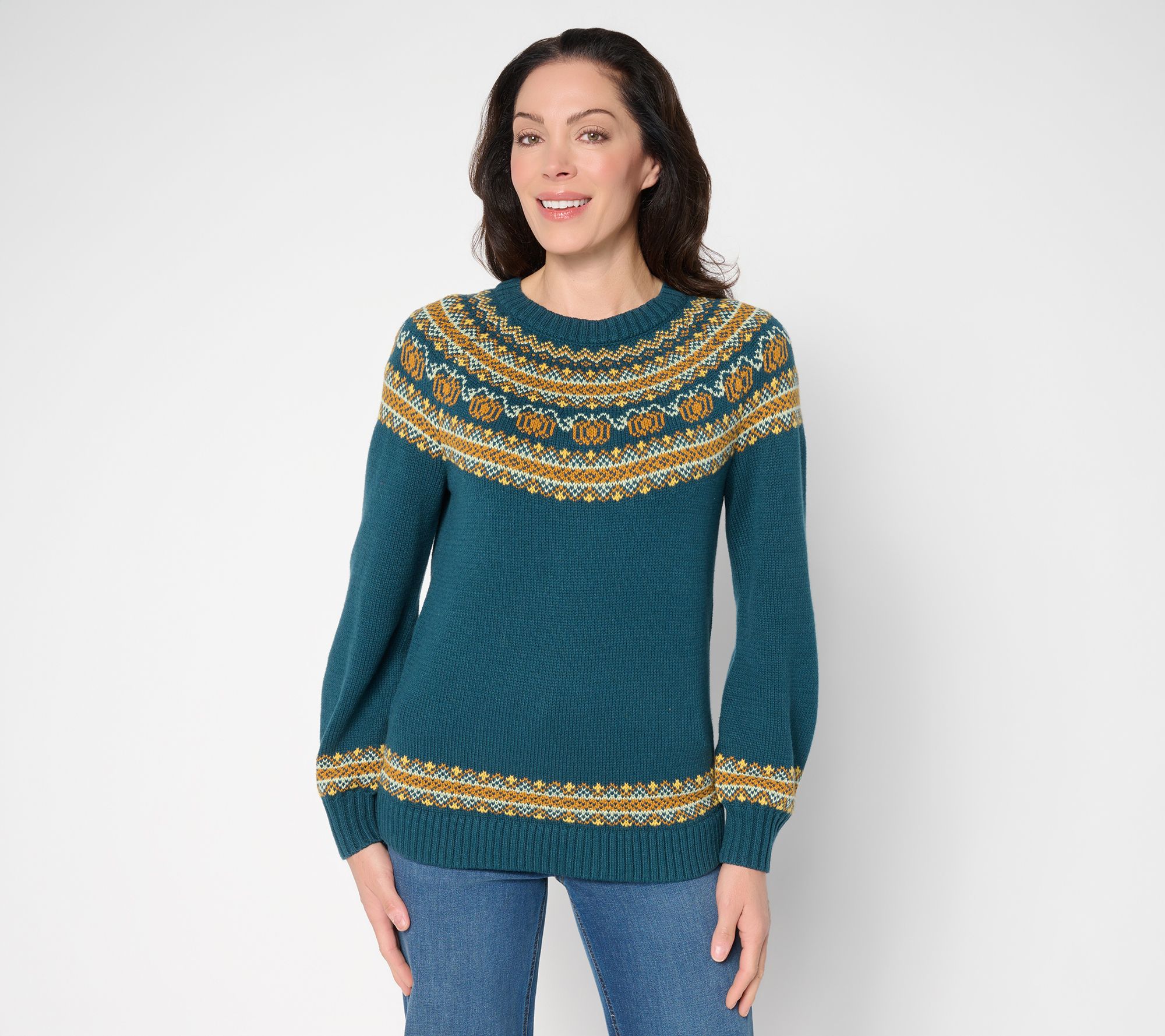 "As Is" Denim & Co. Long Sleeve Pumpkin Fair Isle Sweater