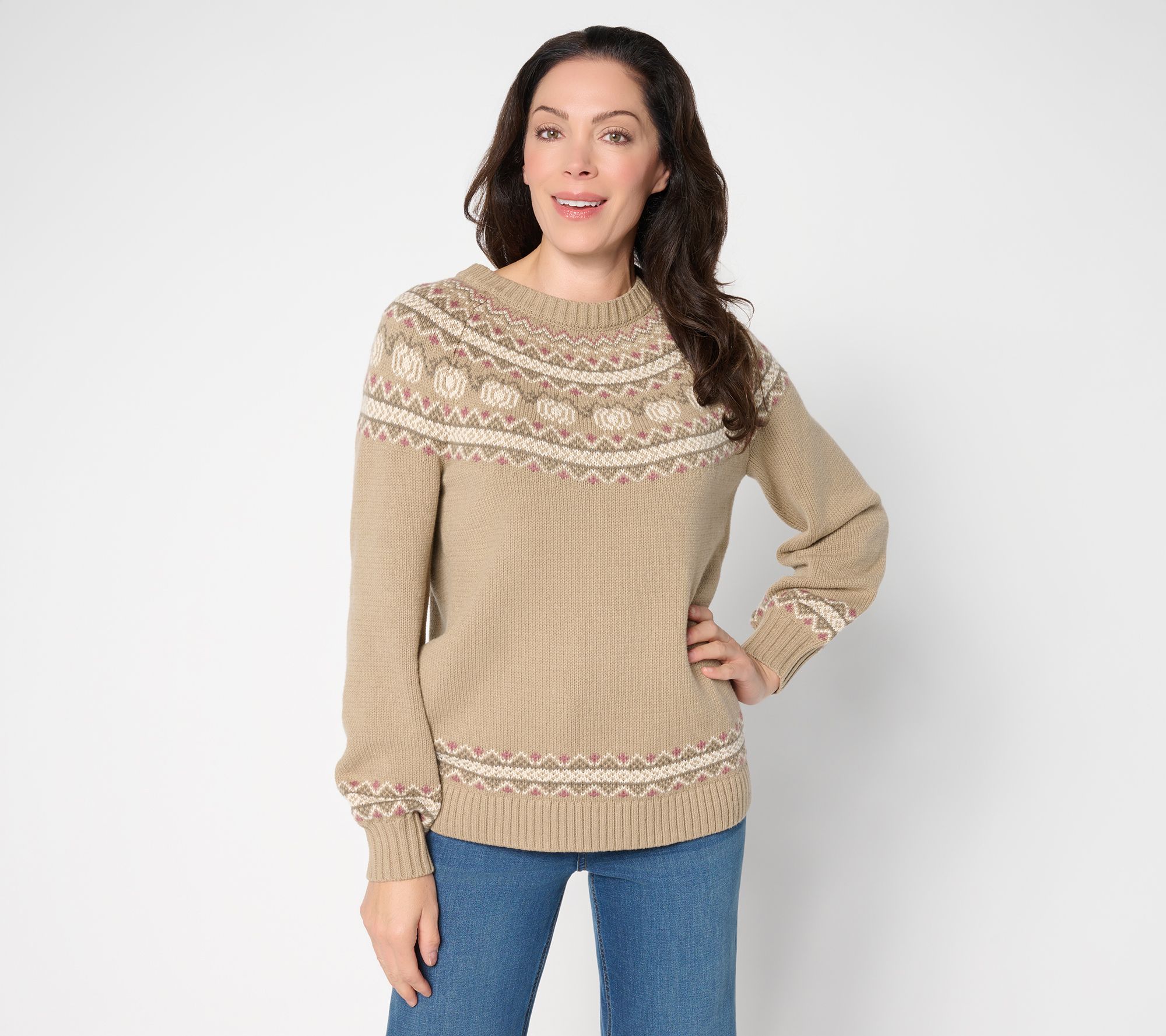 "As Is" Denim & Co. Long Sleeve Pumpkin Fair Isle Sweater