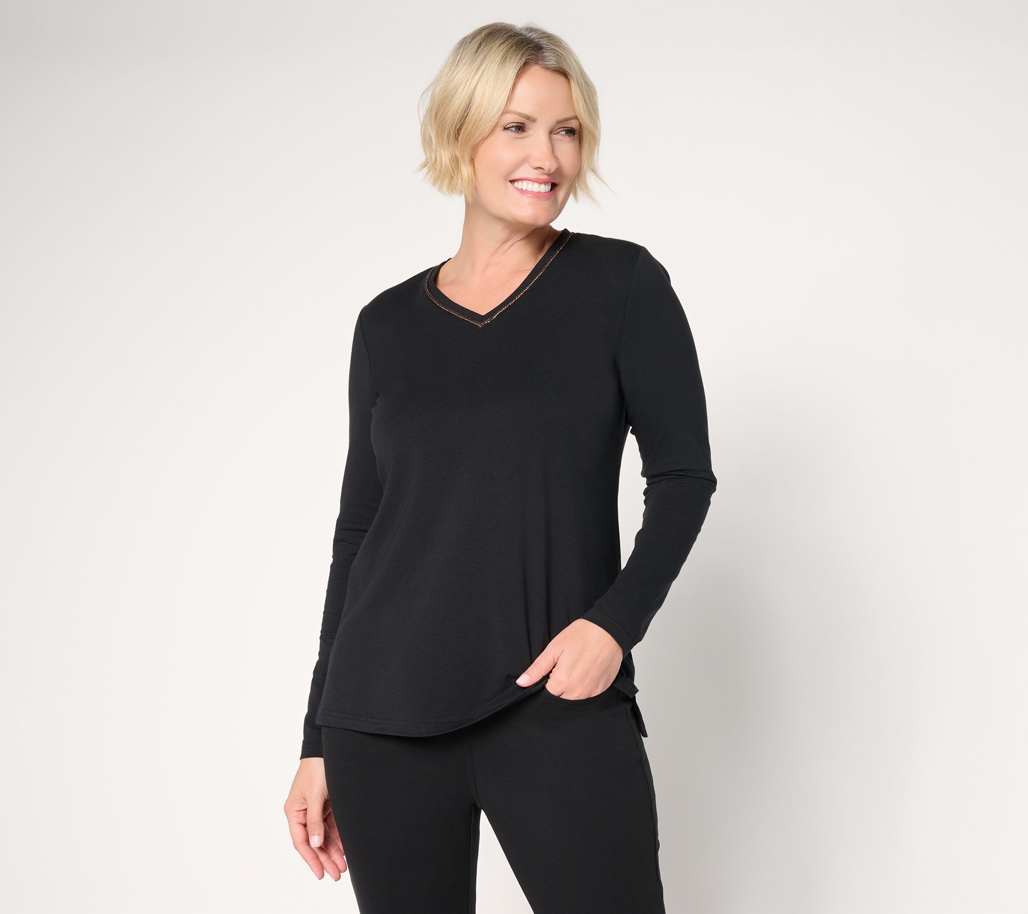 "As Is" Jingle Belles by Kim Gravel TripleLuxe Knit Spkl V-Neck Top