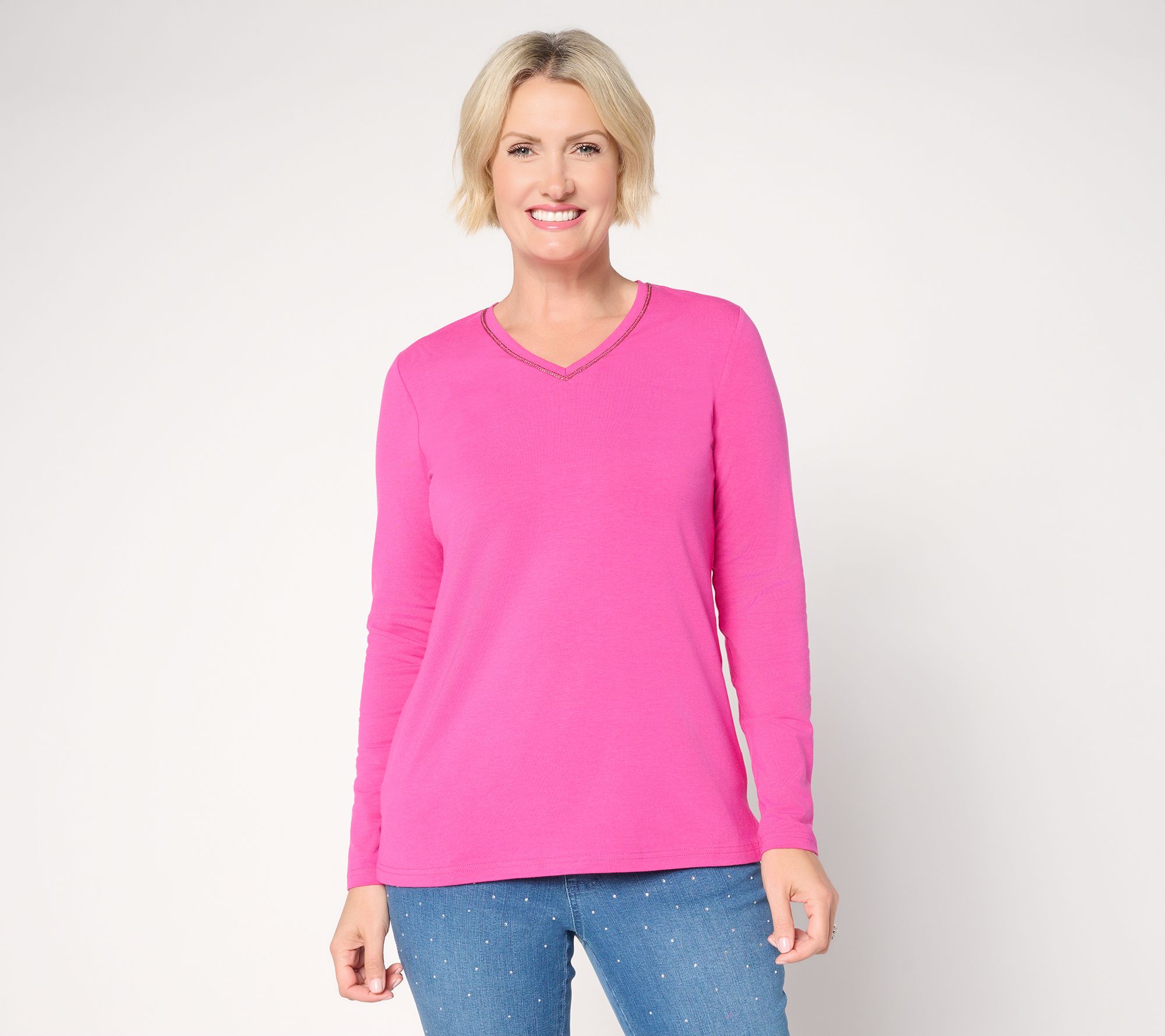 "As Is" Jingle Belles by Kim Gravel TripleLuxe Knit Spkl V-Neck Top
