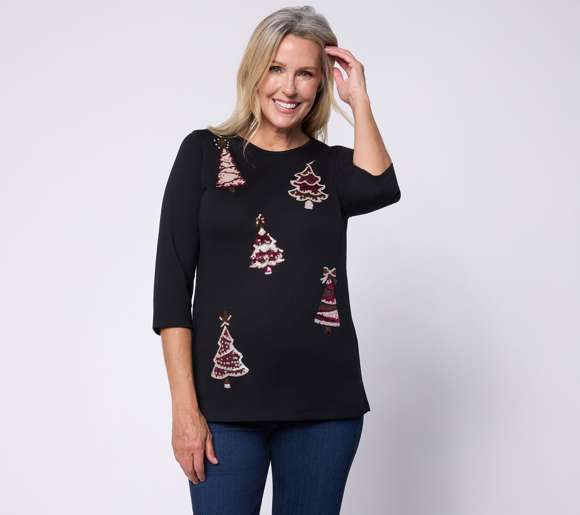 Quacker Factory Making Spirits Pink   3/4 Sleeve Top
