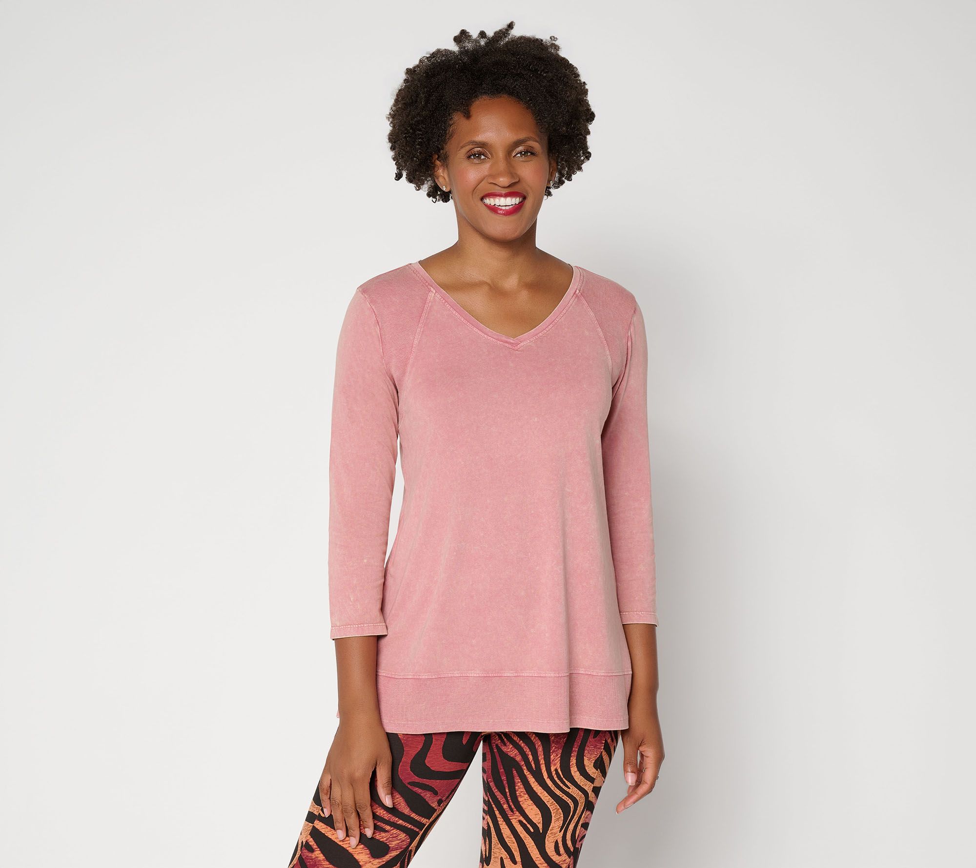 LOGO Principles by Lori Goldstein Mixed Media V-Neck Top