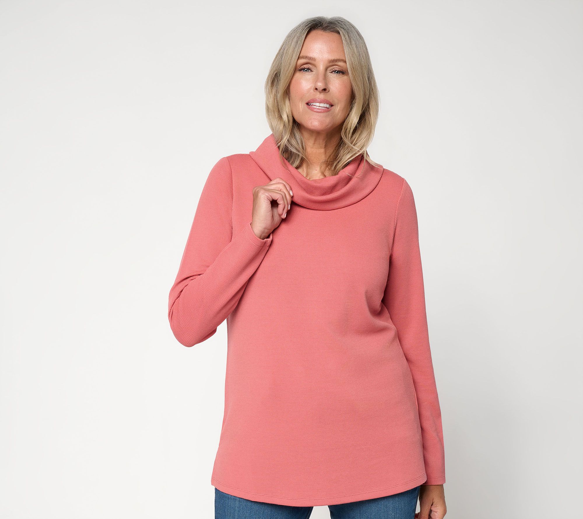 Belle by Kim Gravel Petite ScubaLuxe Waffle Cowl Neck Top
