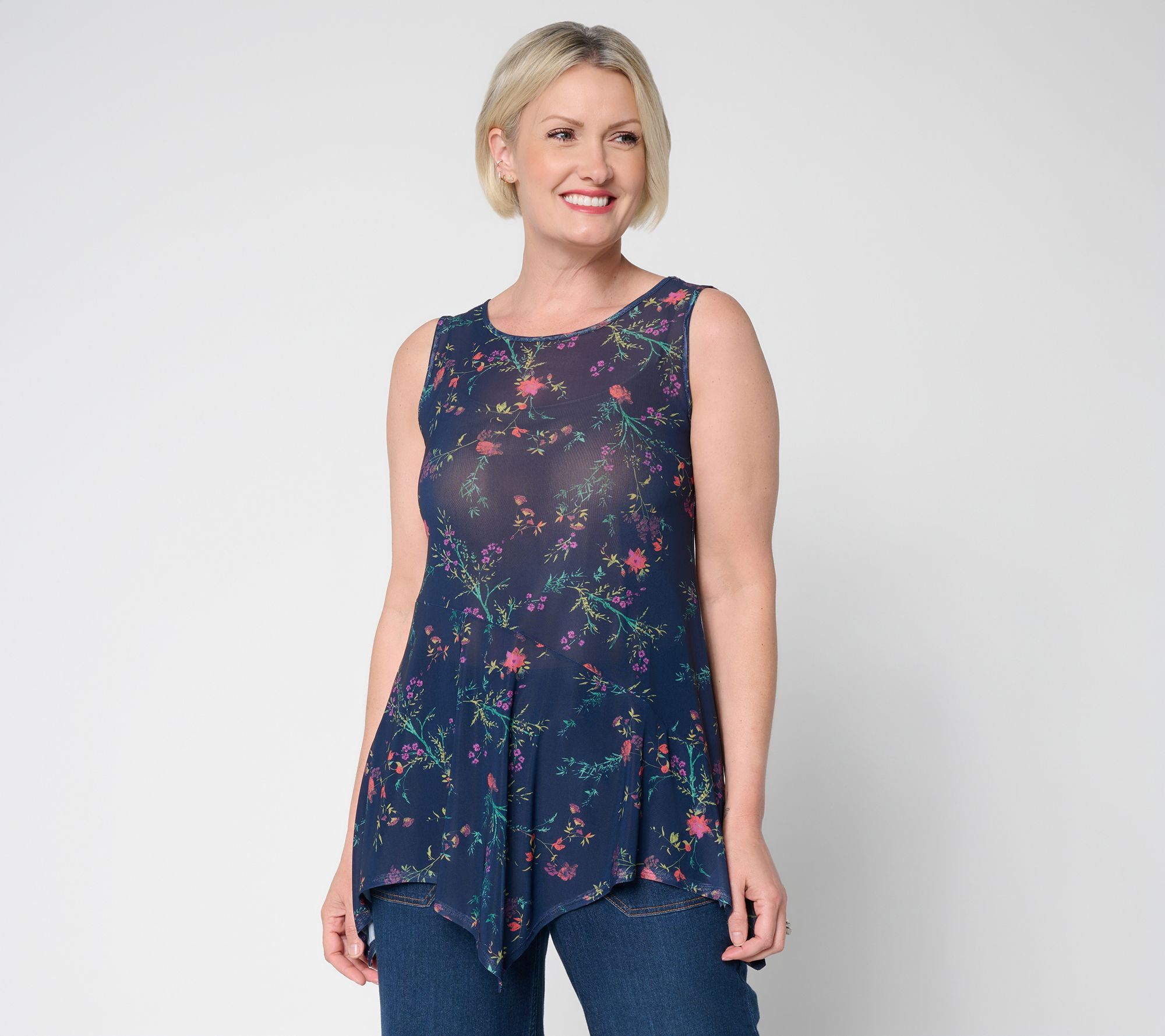 LOGO Layers by Lori Goldstein Regular Floral Print Mesh Tank