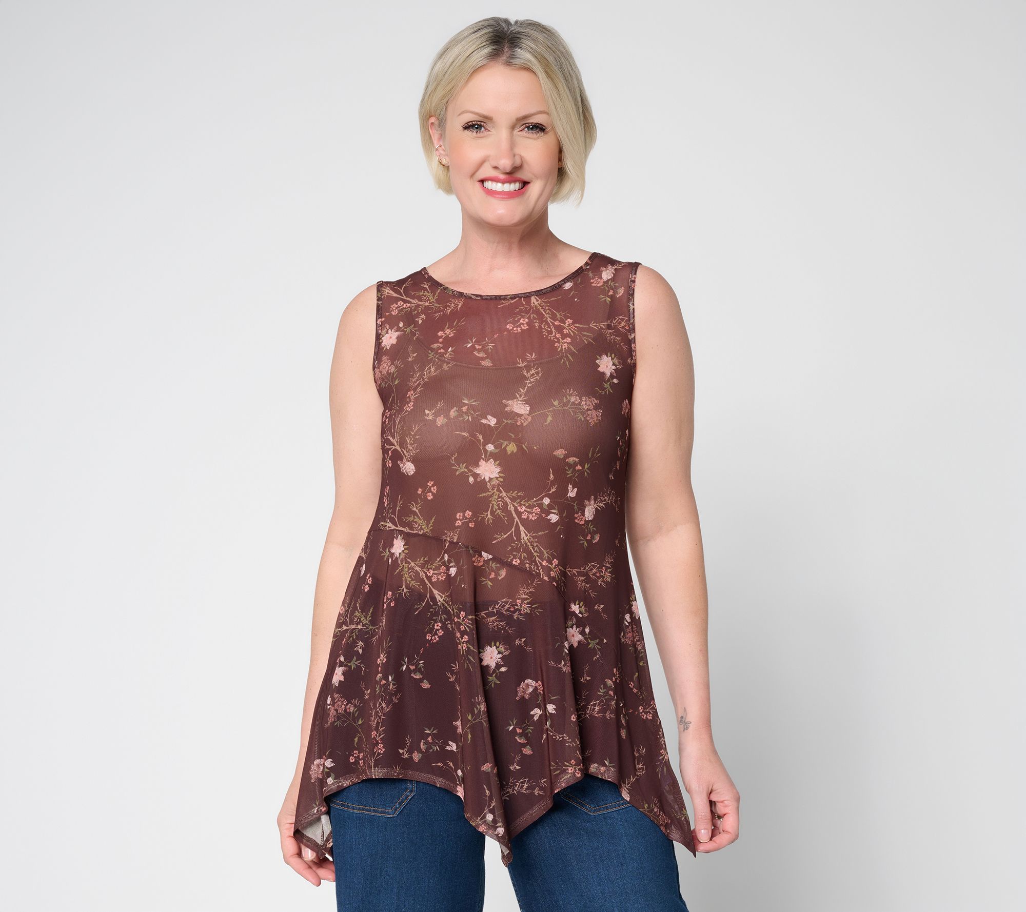 LOGO Layers by Lori Goldstein Regular Floral Print Mesh Tank