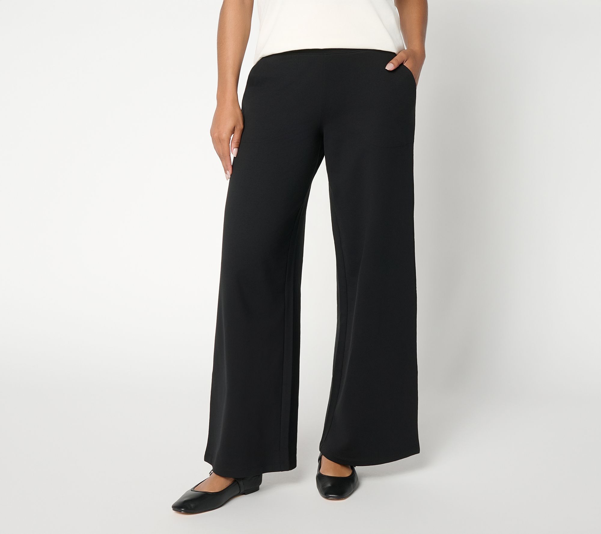 Denim & Co. Petite EasyWear French Terry Wide Leg Pants - QVC.com