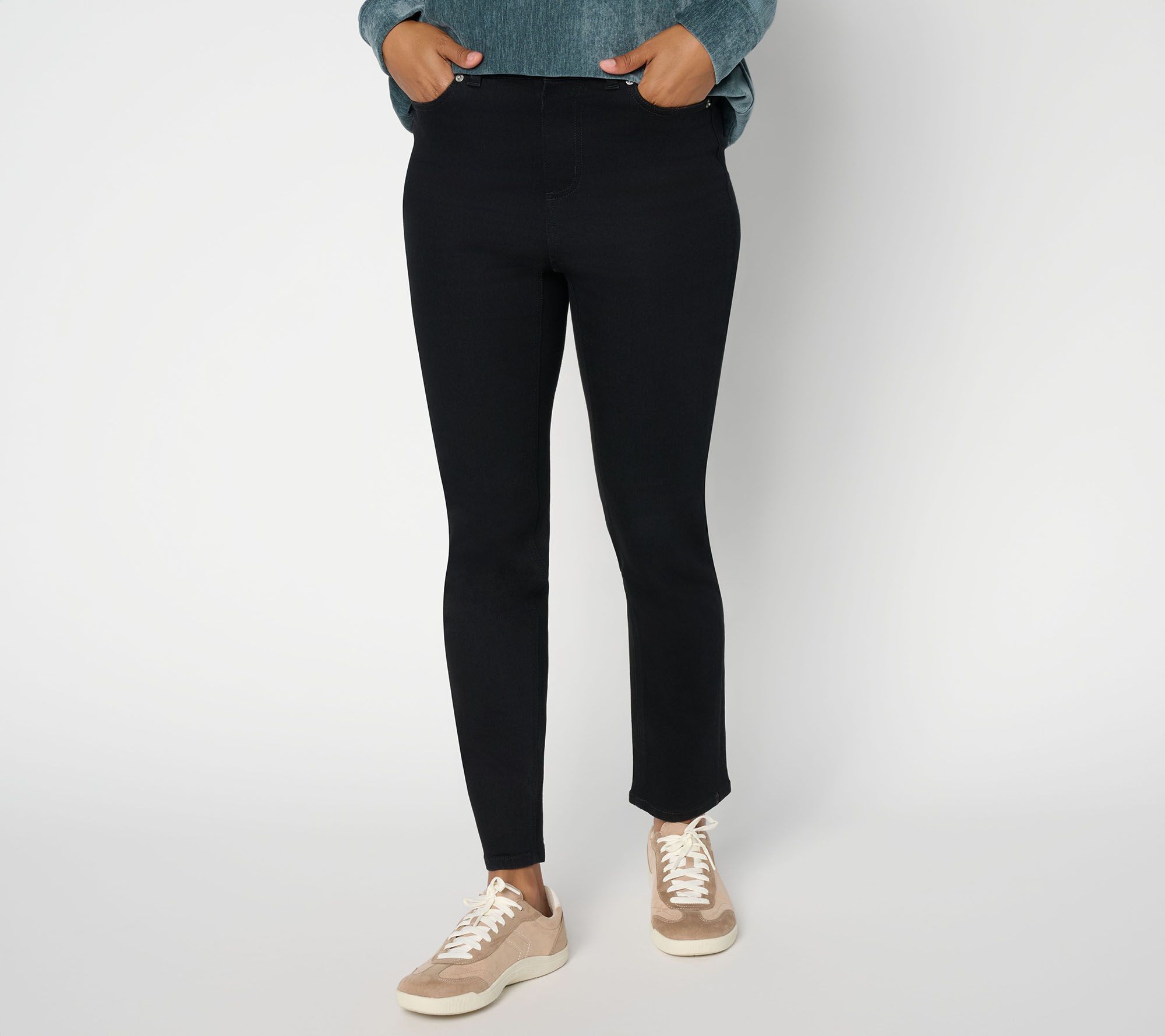 Denim & Co. Petite So Soft Denim Slim Straight Ankle Jeans