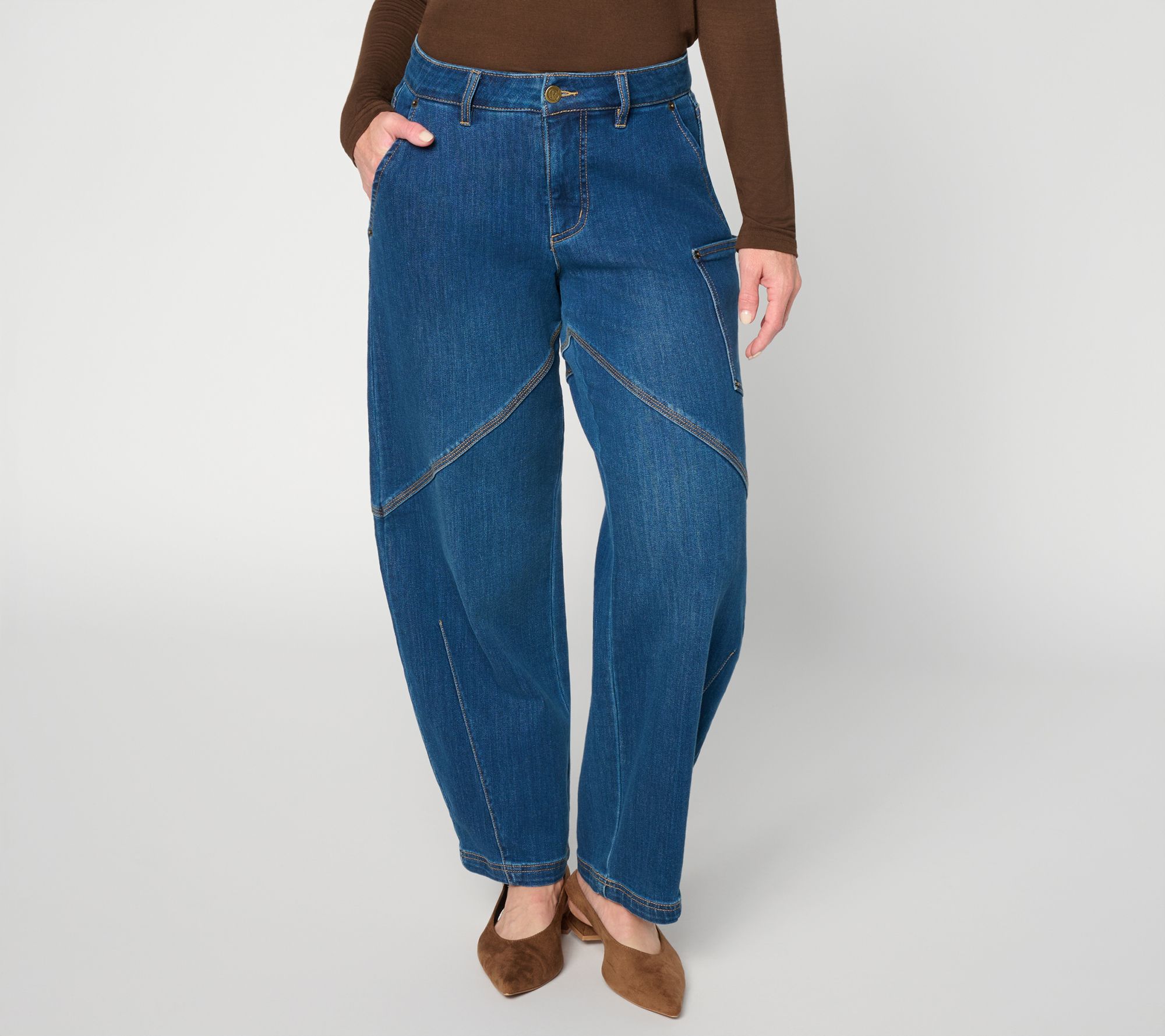 Carla Rockmore Collection Regular Indigo Seaming Detail Barrel Jeans