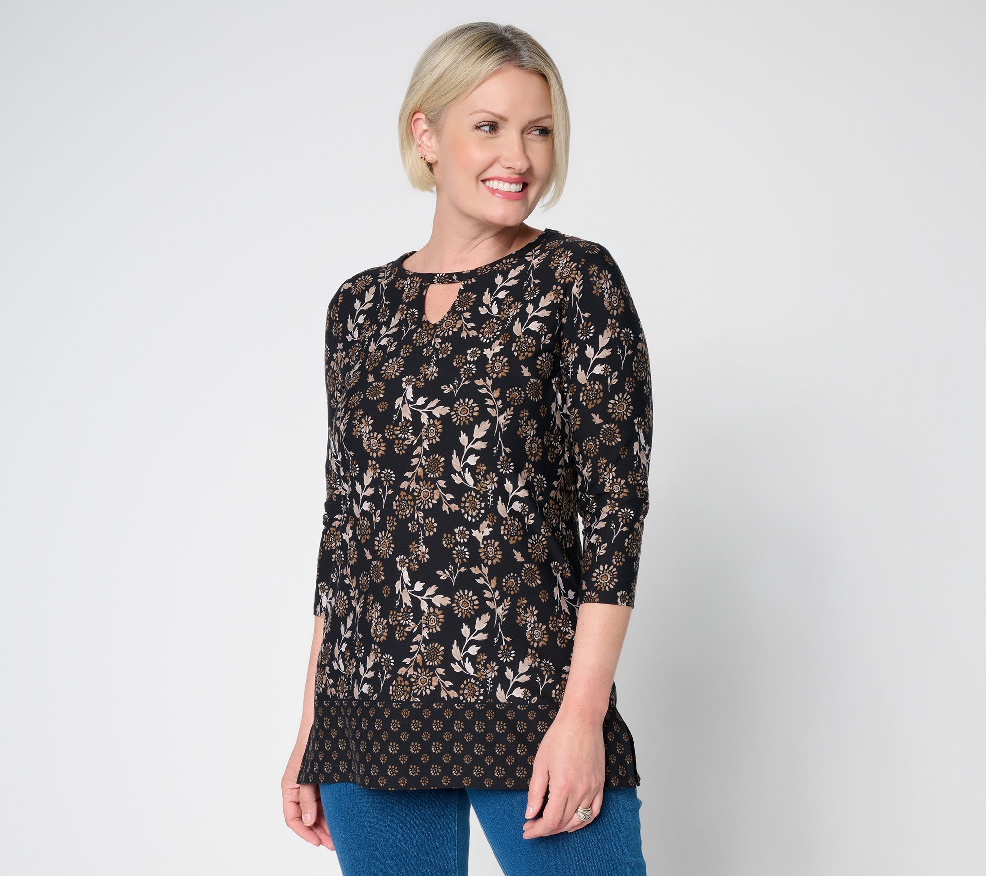 "As Is" Denim & Co. Petite Printed Favorite Jersey Tunic W/ Border