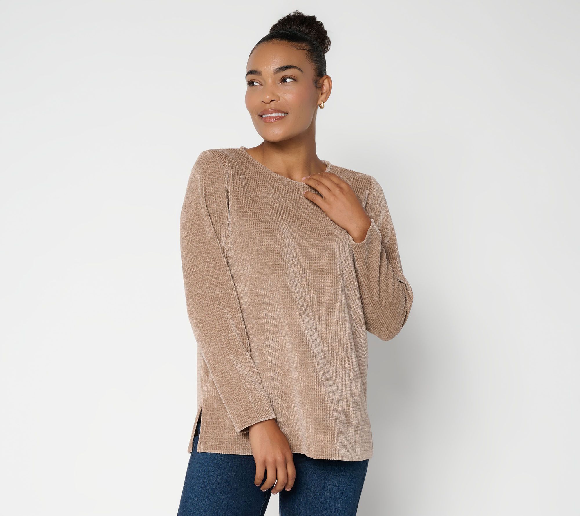 Susan Graver Weekend Chenille Waffle Knit Crew Neck Top