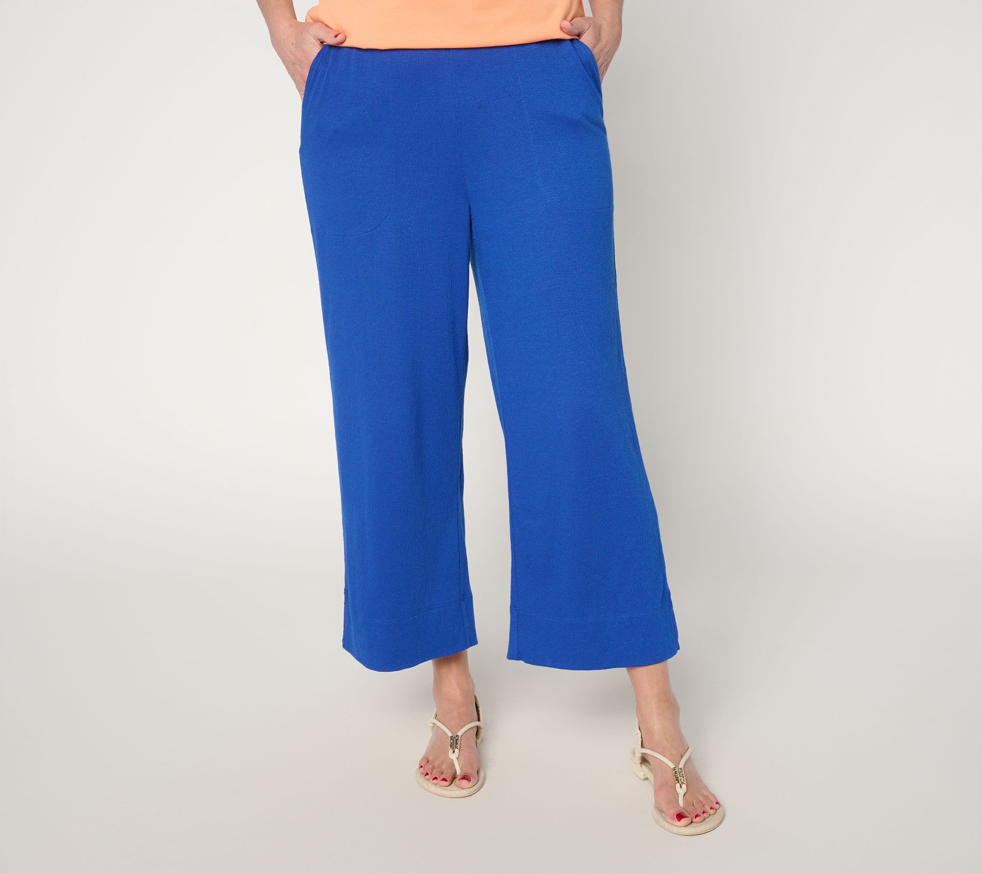 "As Is" Denim & Co. Beach Pet Knit Gauze Pants with Crochet Trim