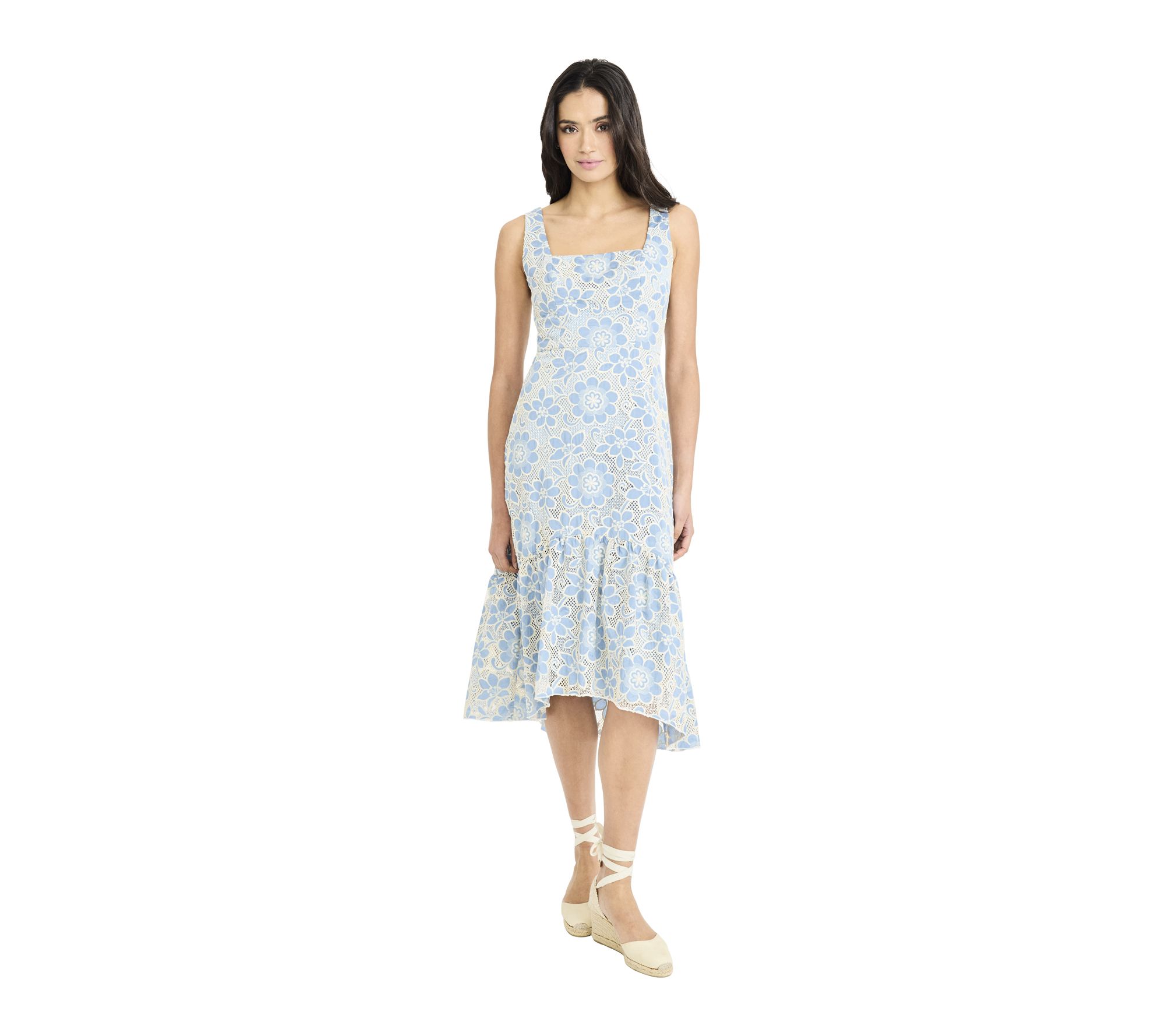 Maggy London Straight Neck Sleeveless High LowMidi Dress