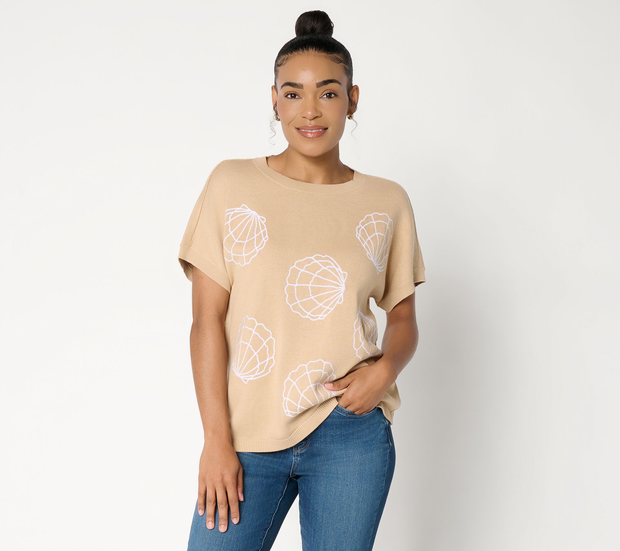 "As Is" Joan Rivers 100% Cotton Embroidery Sweater
