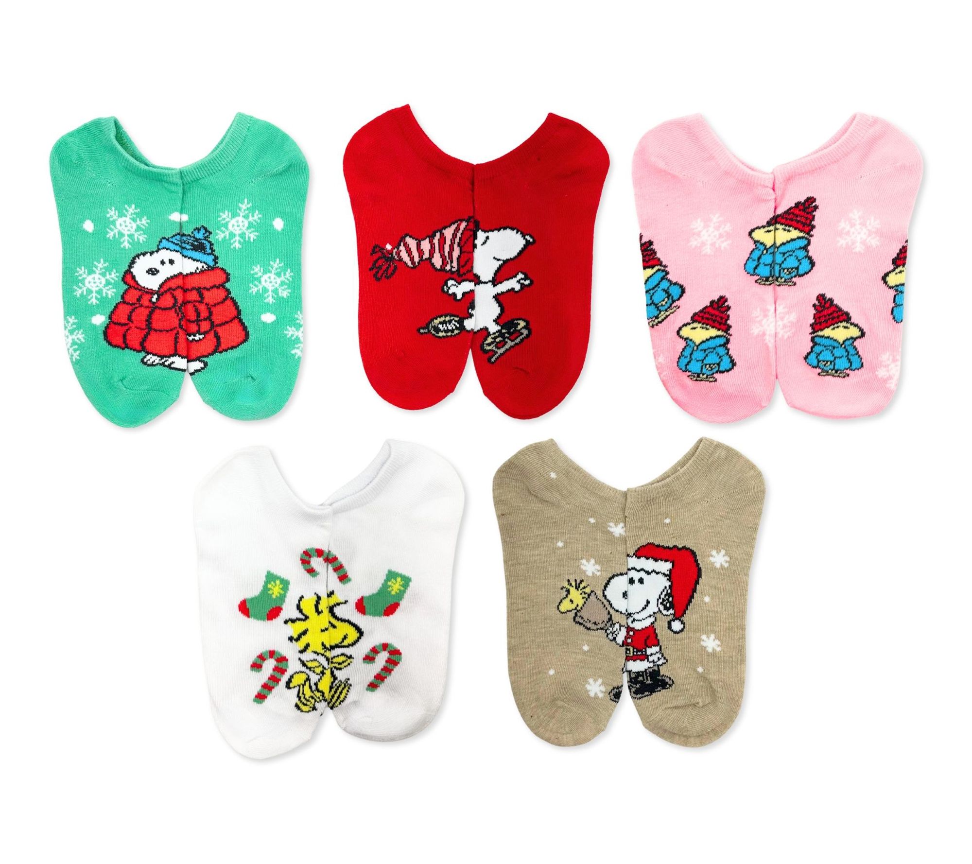 LADIES HOLIDAY CHARACTER 5PK NO SHOW SOCKS