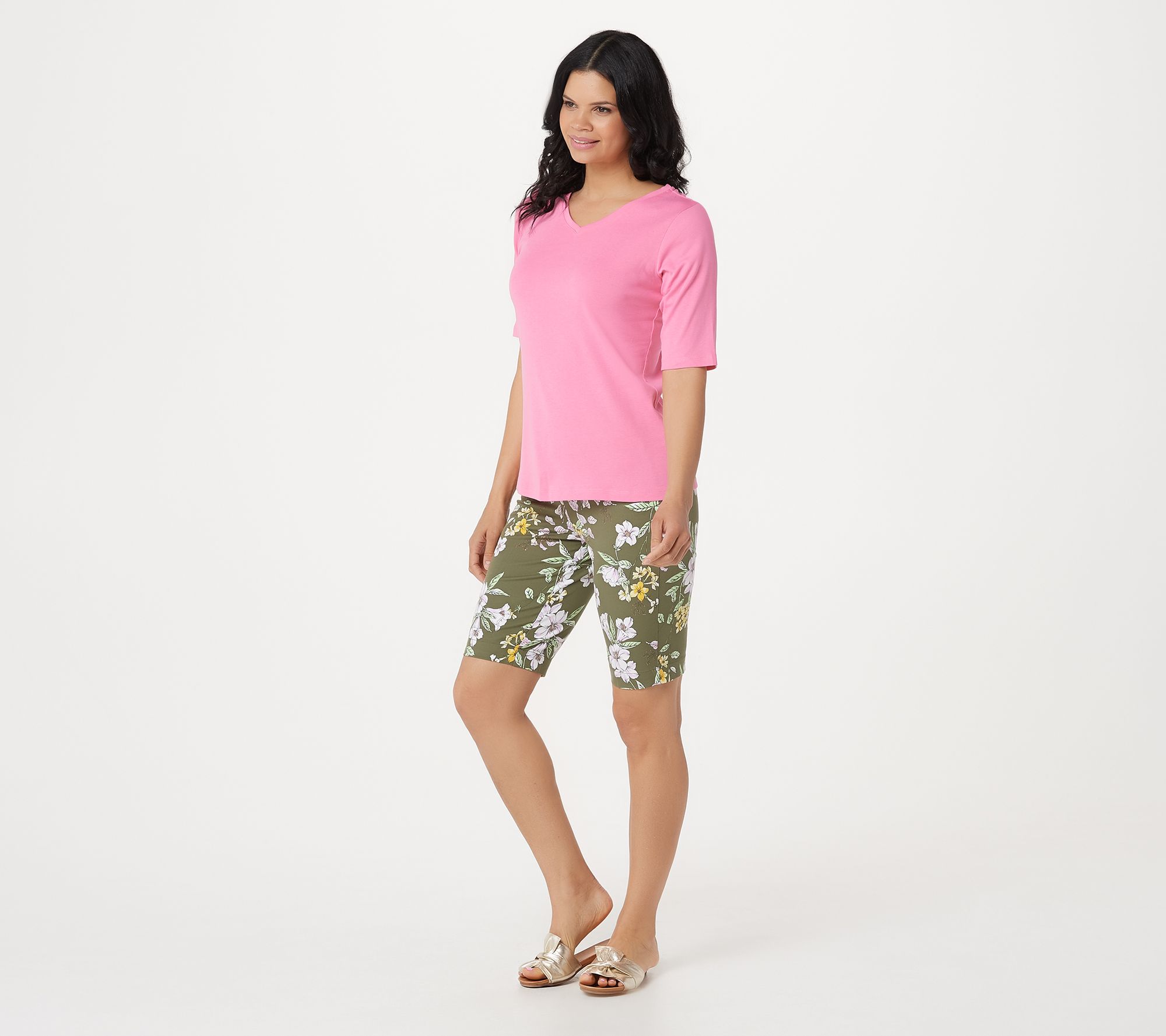 Isaac Mizrahi Live! Regular 24/7 Stretch Tropical Floral Bermuda Shorts ...