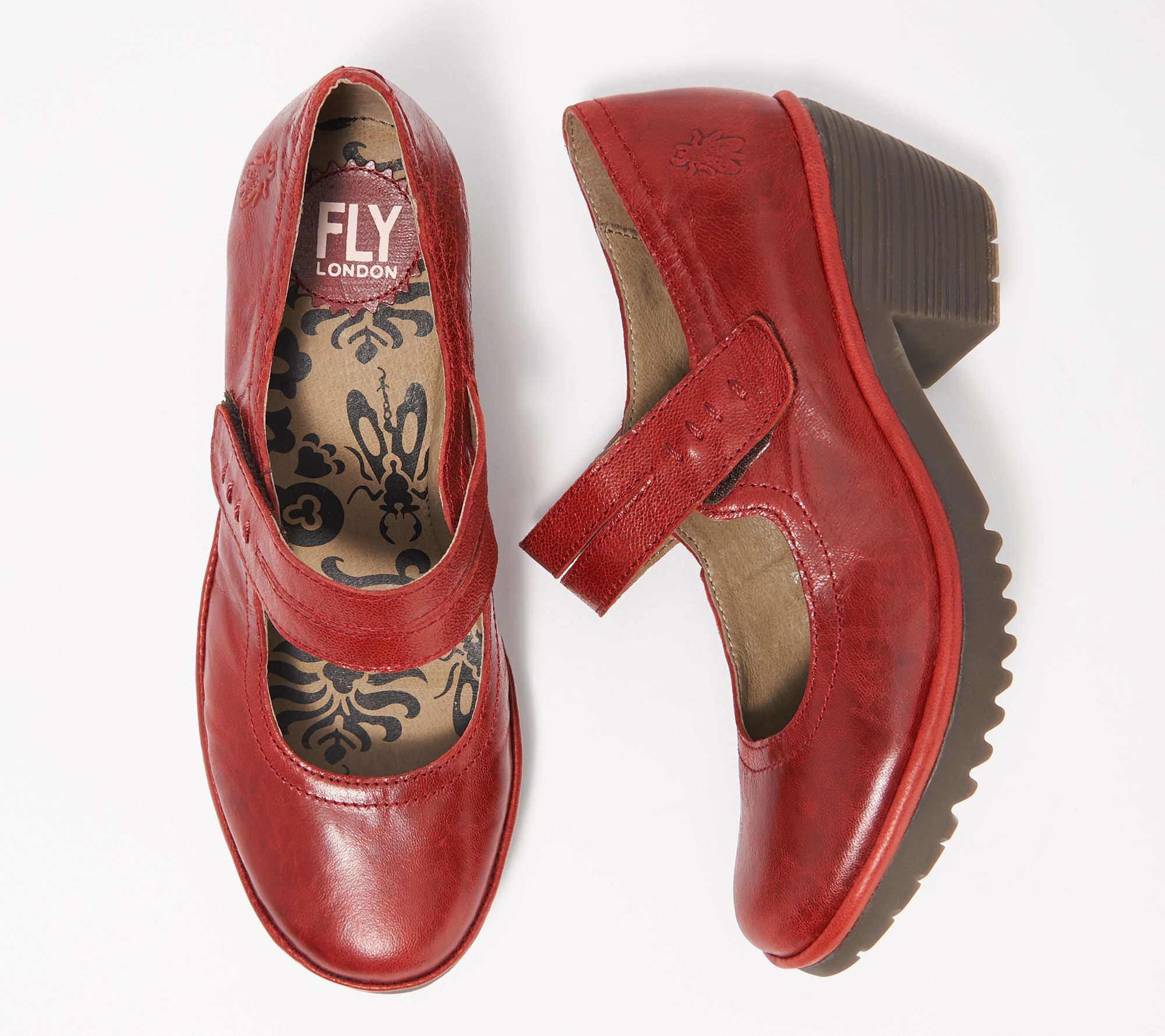 FLY London Leather Mary Heels - -