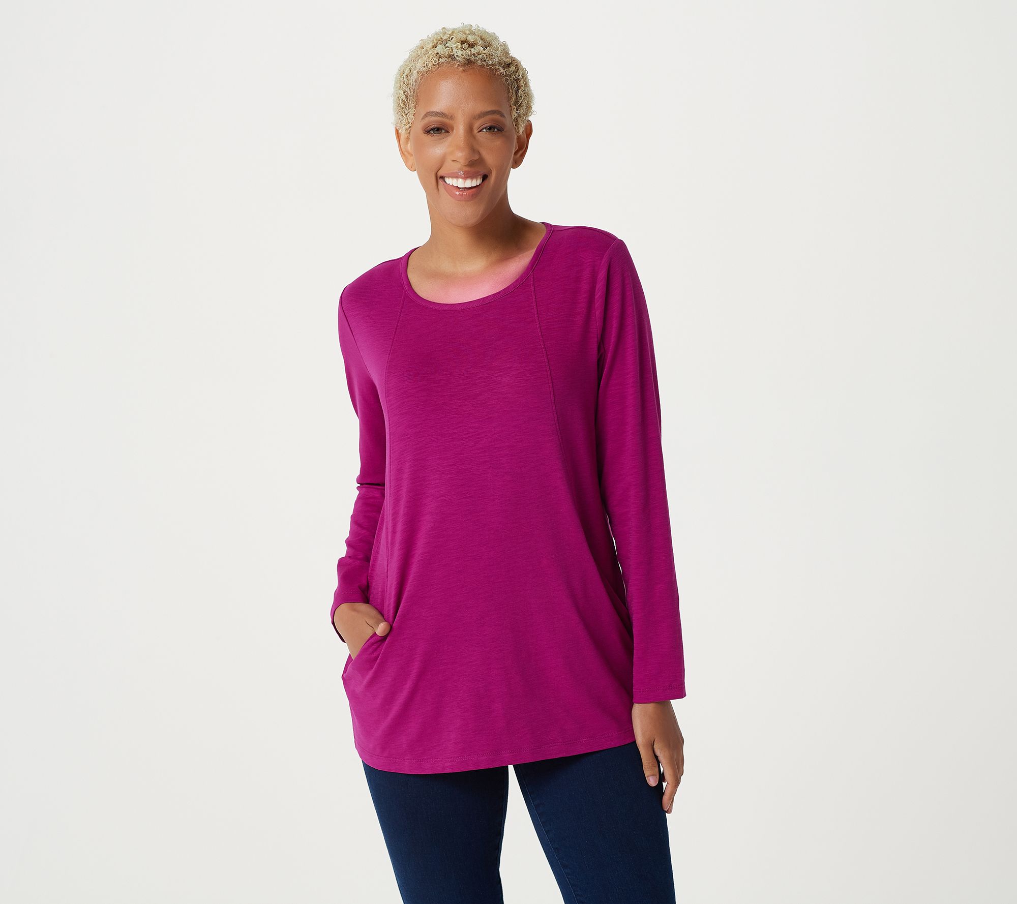 Susan Graver Weekend Textured Cotton Knit Tunic with Pockets - QVC.com