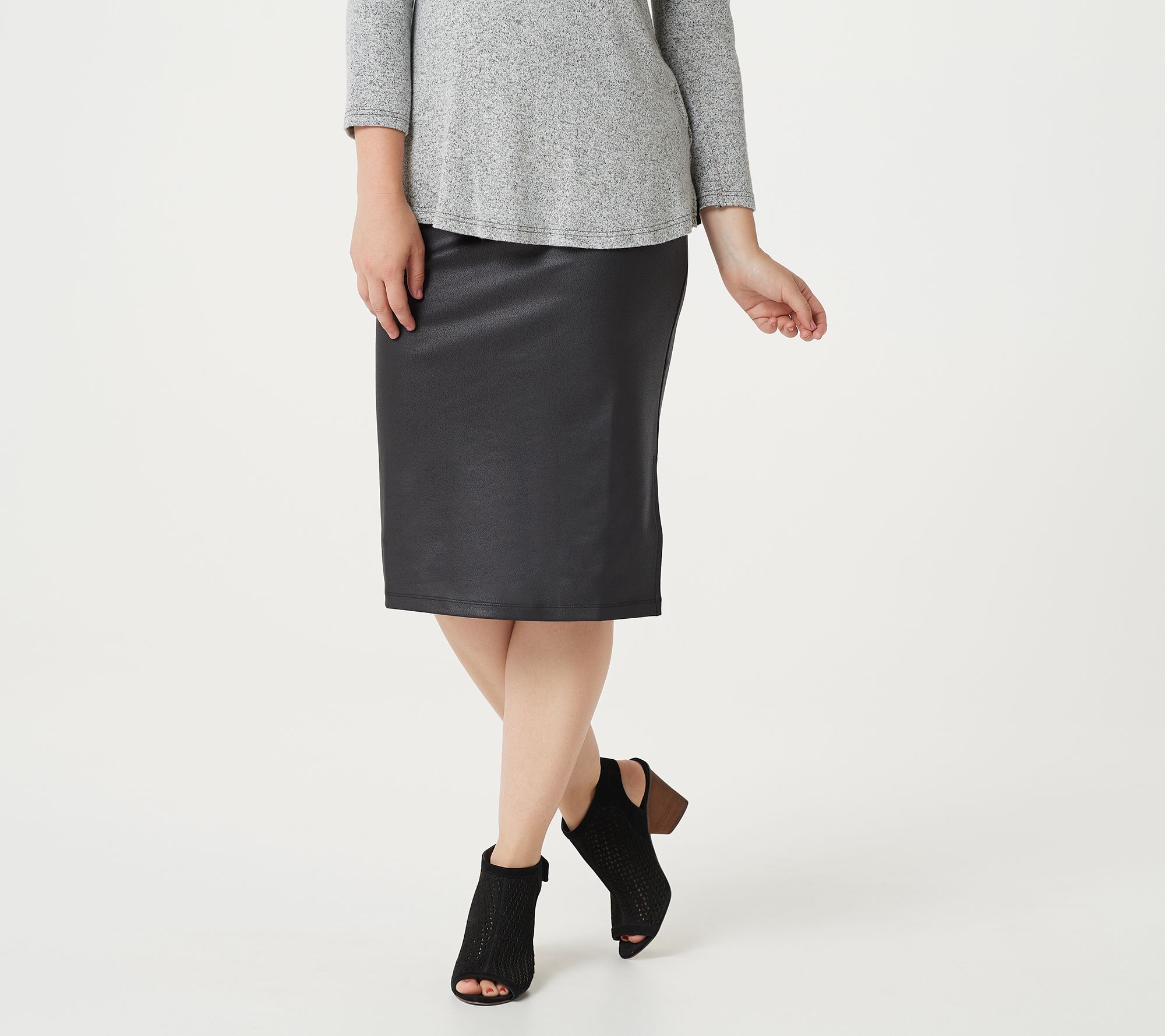 Women with Control Petite Tummy Control Faux Leather Pencil Skirt - QVC.com