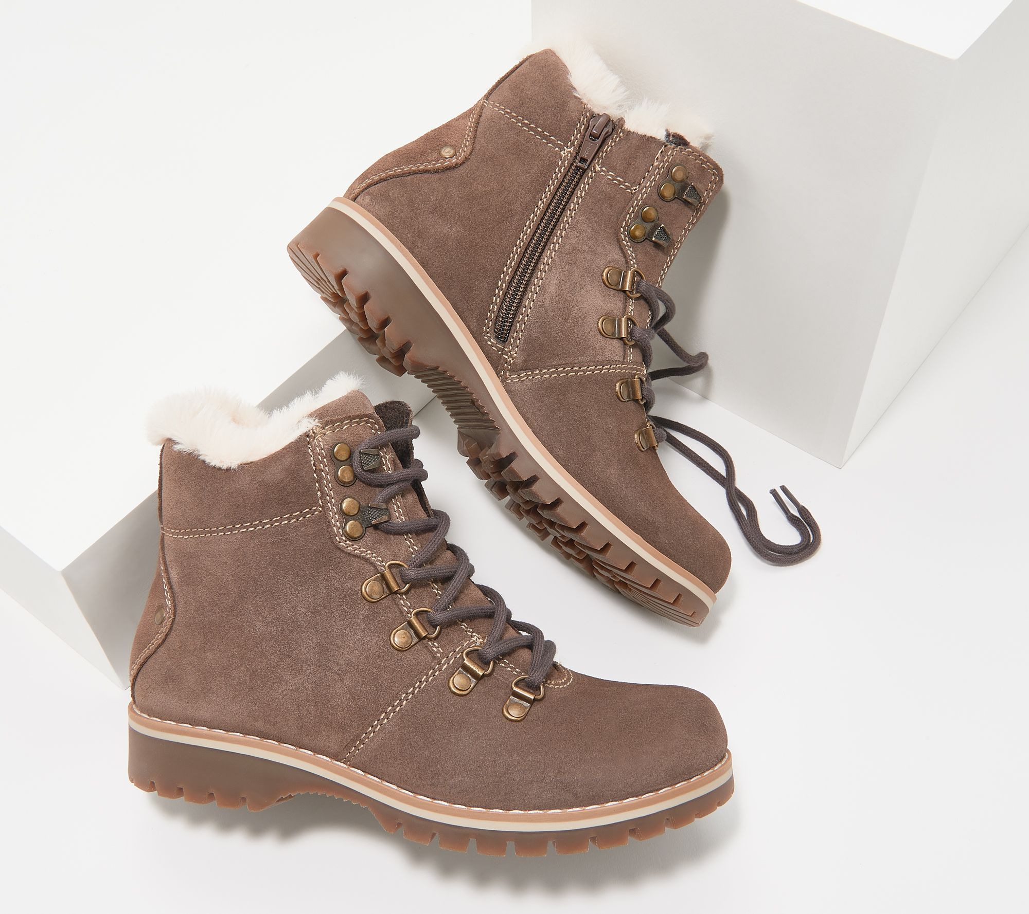 Earth Water Resistant Lace-Up Boot with Faux Fur - Ranger Acadia - QVC.com