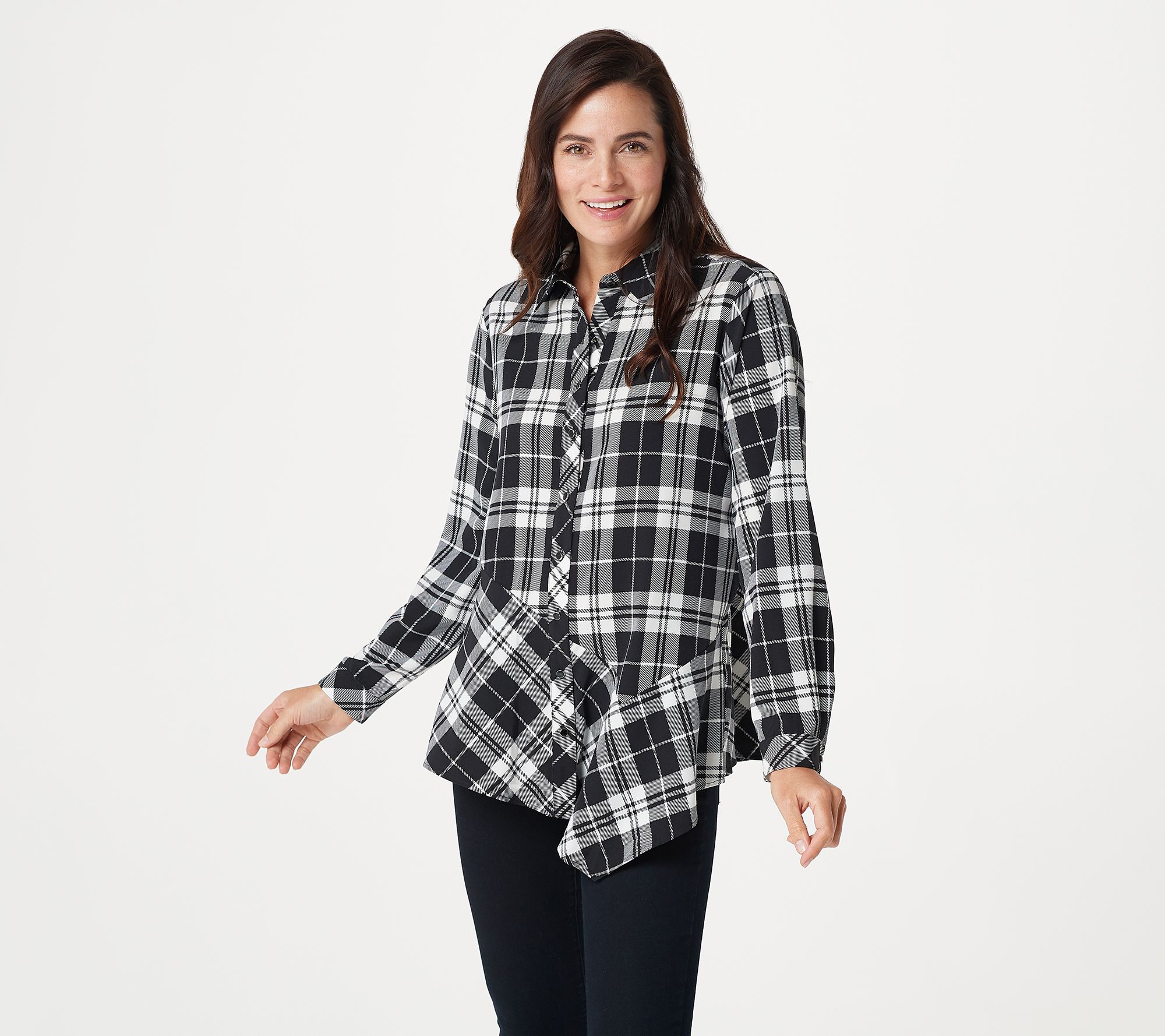 "As Is" Susan Graver Printed Stretch Woven Button-Front Top