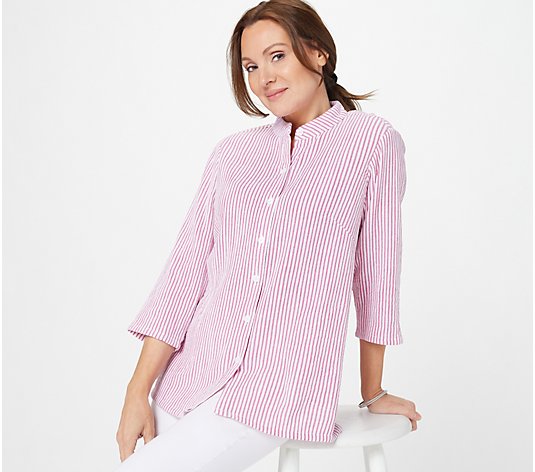 Joan Rivers 3/4 Sleeve Crinkle Texture Striped Shirt