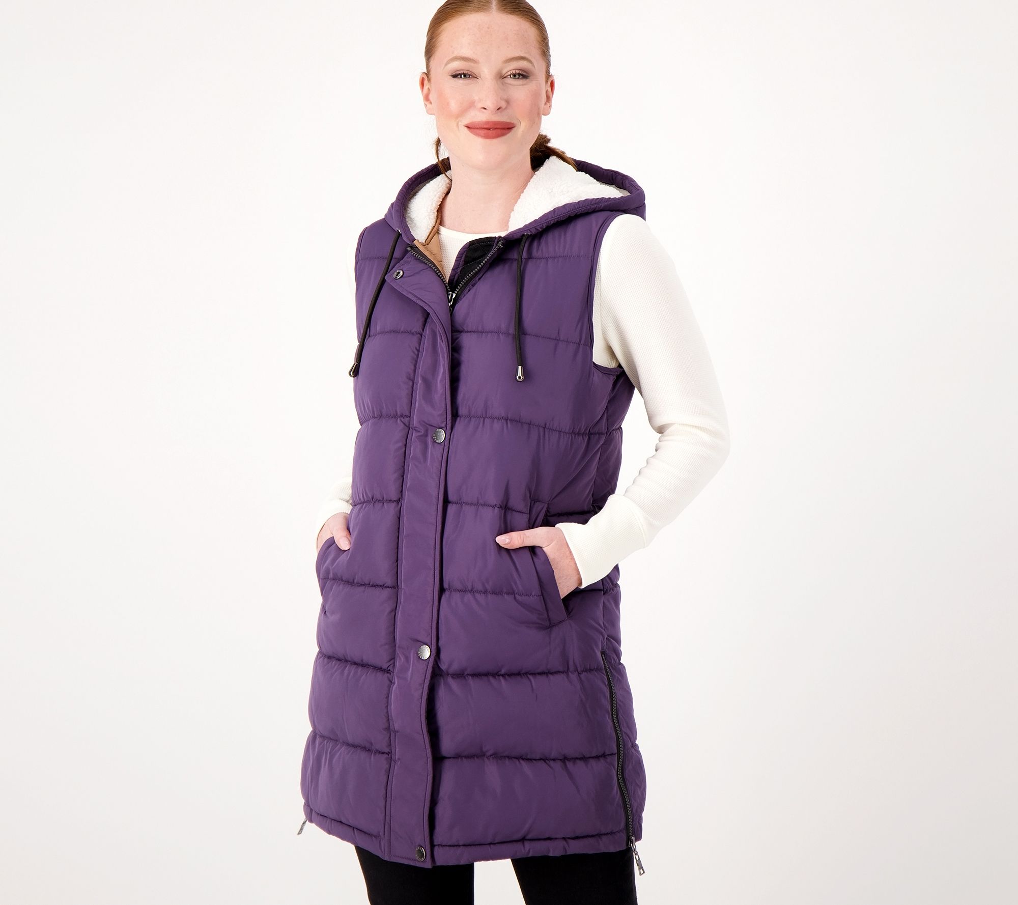Nuage Zip Front Hooded Long Puffer Vest 