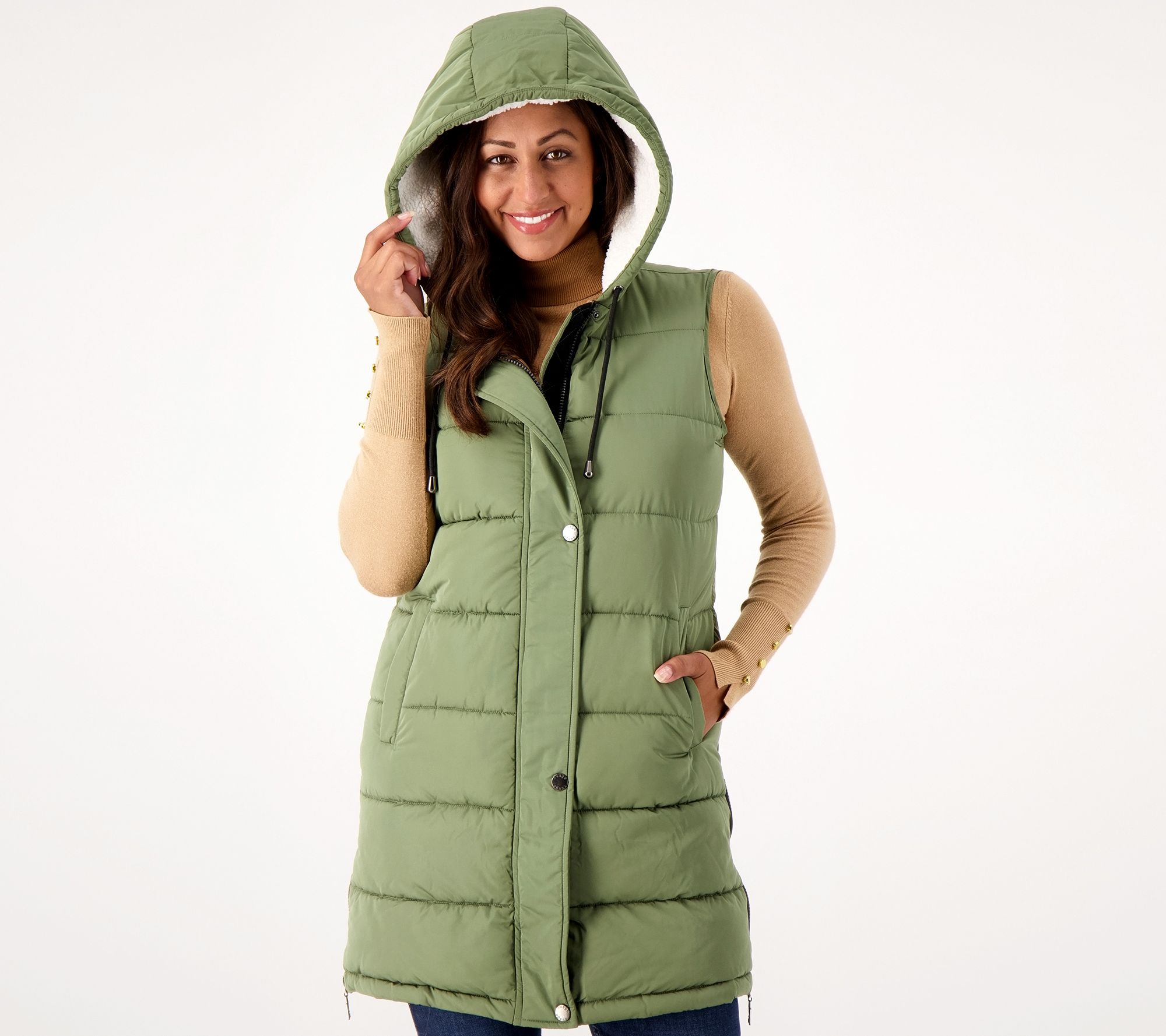 Long down vest online with hood