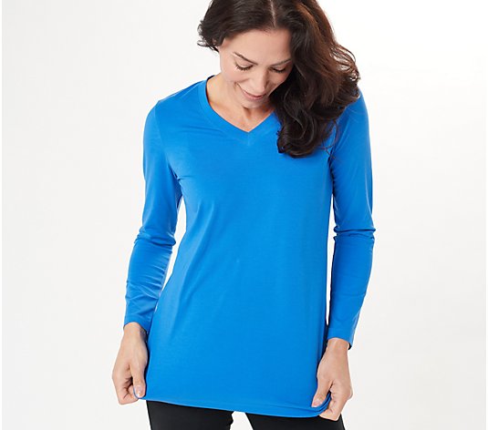 Attitudes by Renee Washed Cotton Jersey V-Neck Top with Side Slits