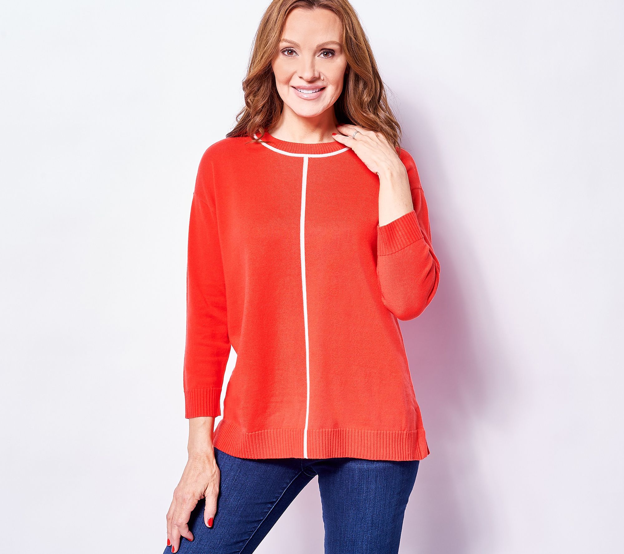 Isaac Mizrahi Live! Drop Shoulder Pullover with Contrast Piping