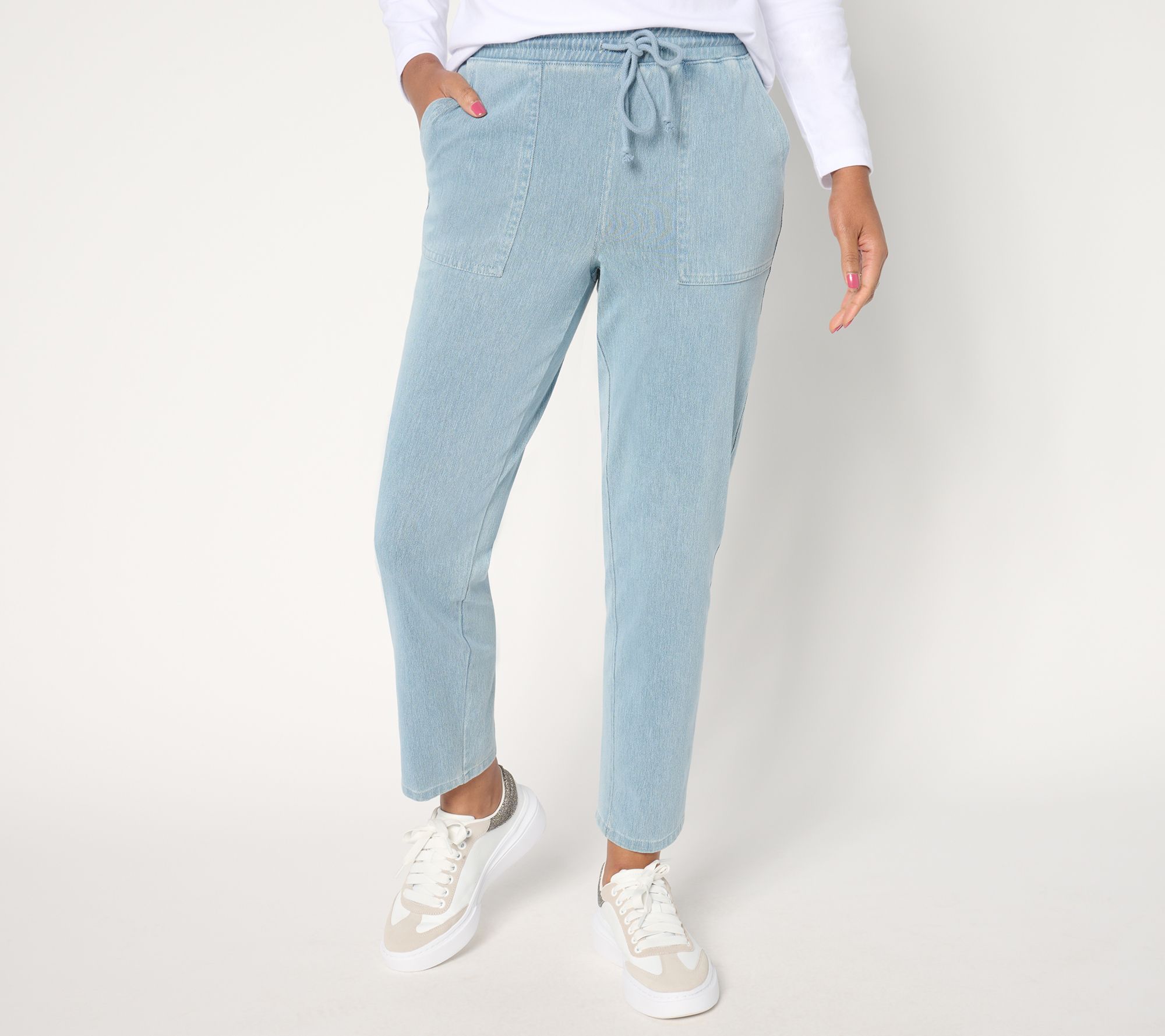 Denim & Co. Regular Comfy Knit Air Denim Tapered Leg Pant w/ Pockets
