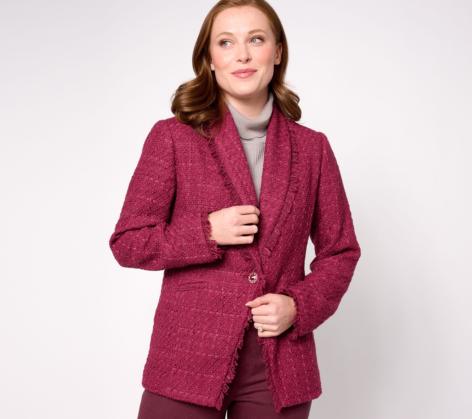 Susan Graver Petite Faux Leather Shawl-Collar Blazer 