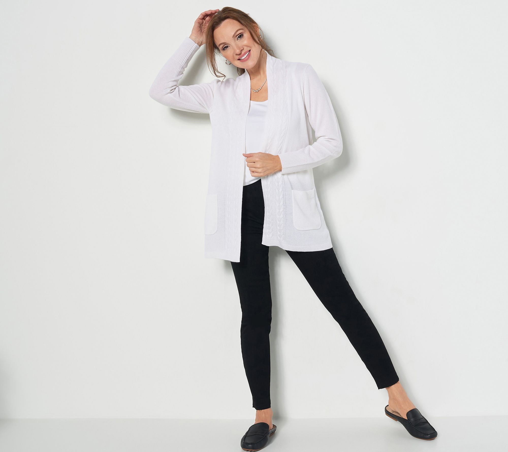 "As Is" Isaac Mizrahi Live Cashmere Cable Knit Cardigan