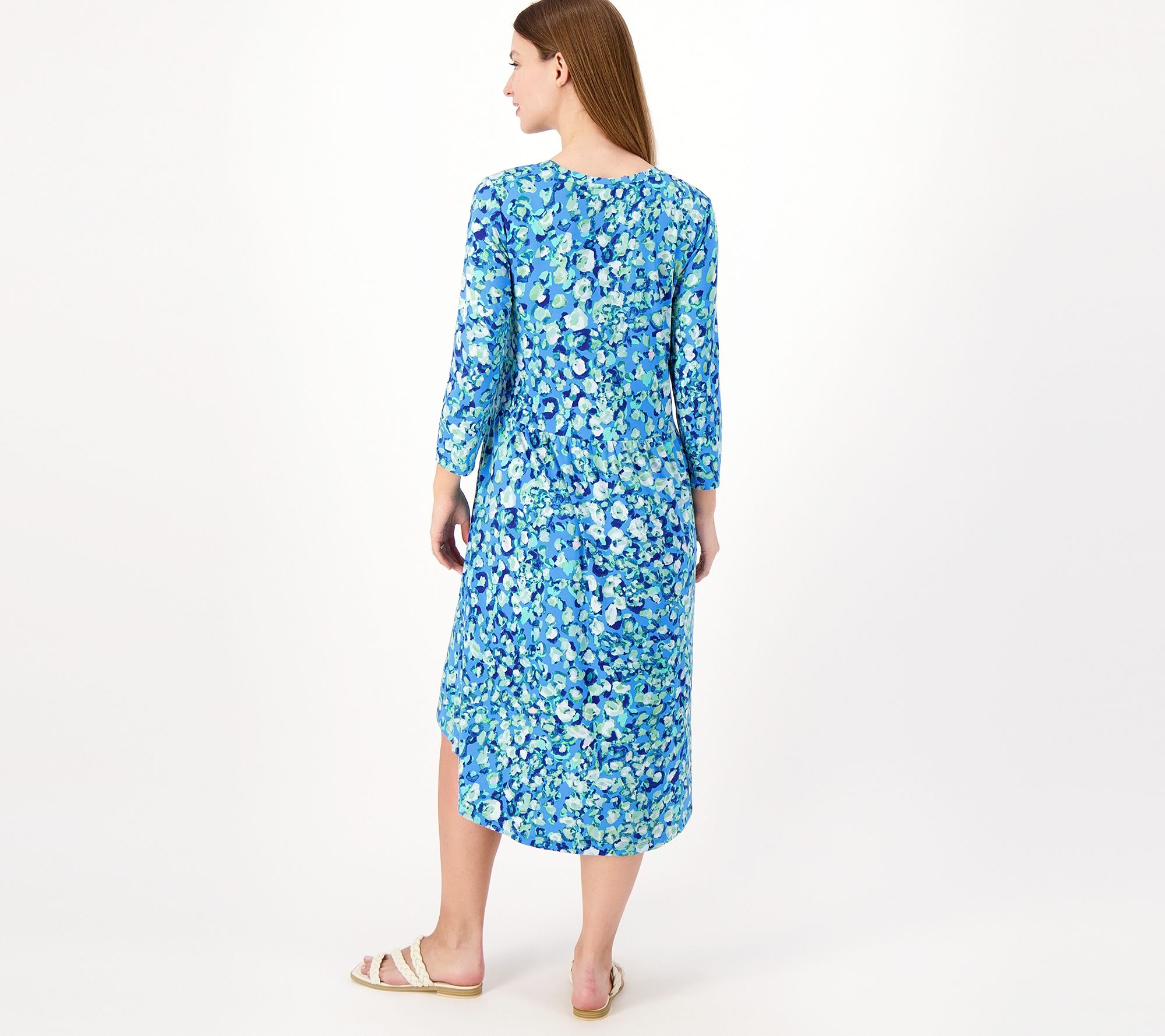 LOGO by Lori Goldstein Rayon 230 Petite Printed Dress - QVC.com