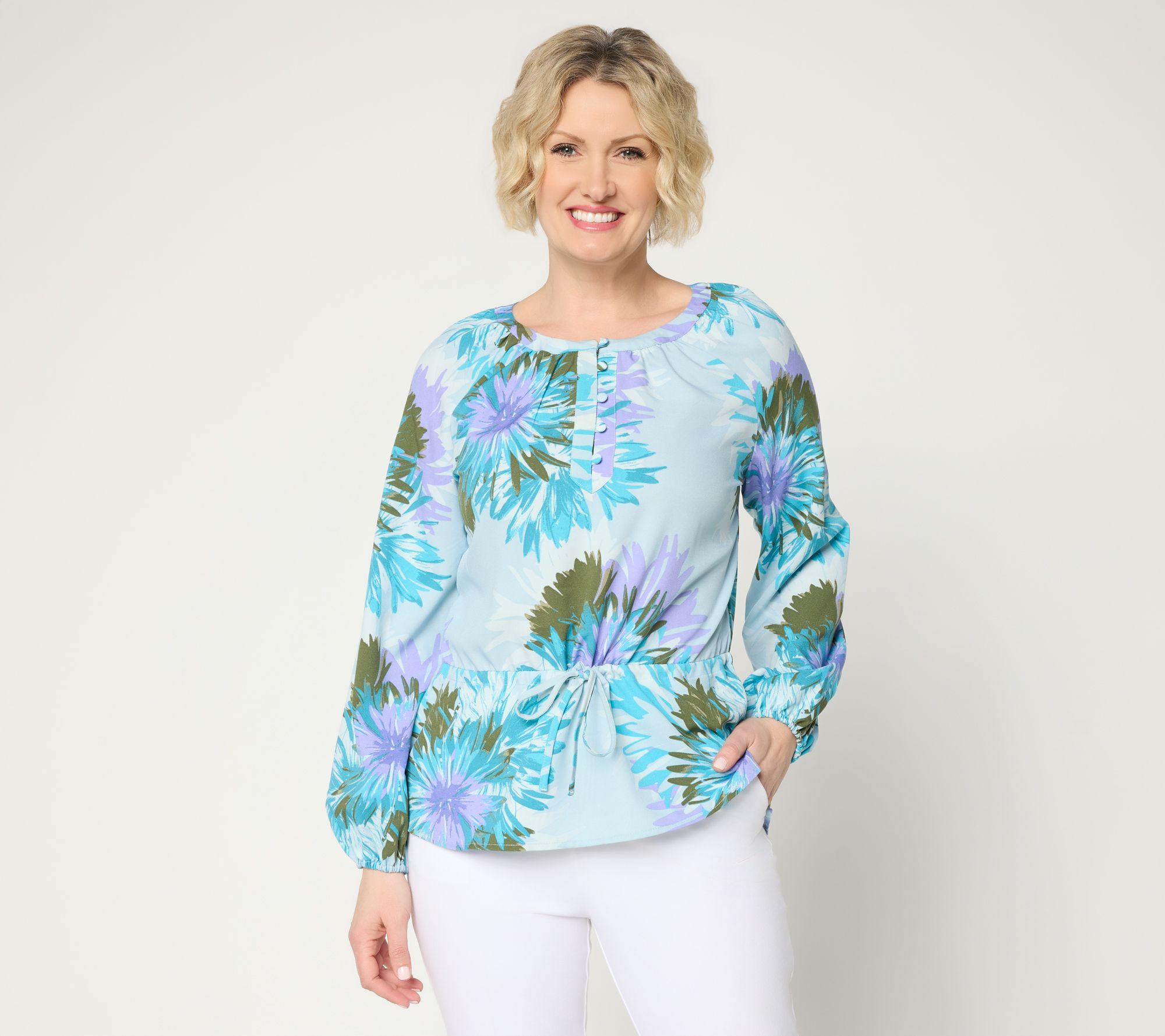 BEAUTIFUL by Lawrence Zarian Adjustable Waist Peasant Top