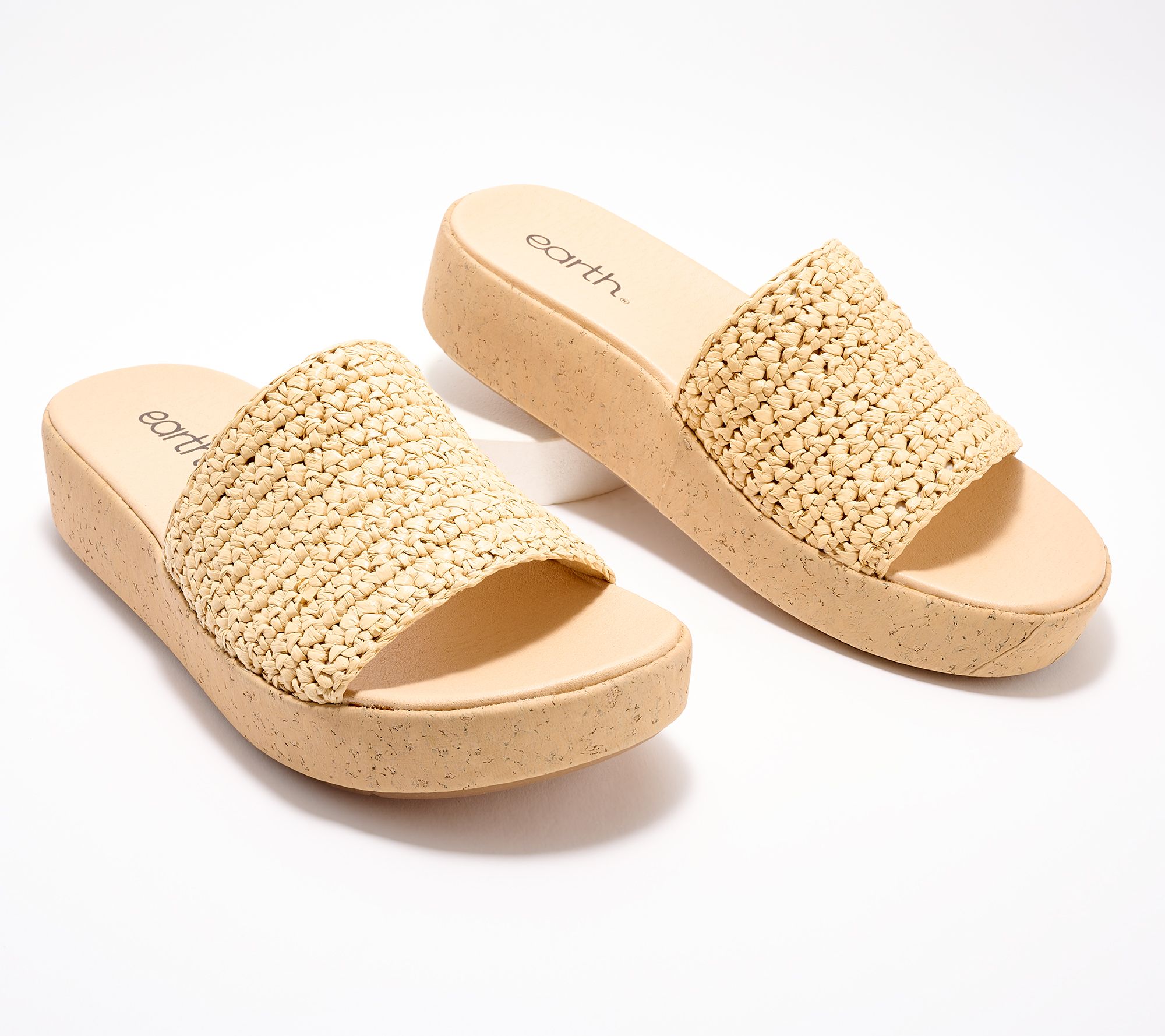 Earth Raffia Platform Slide Sandals - Sachan - QVC.com