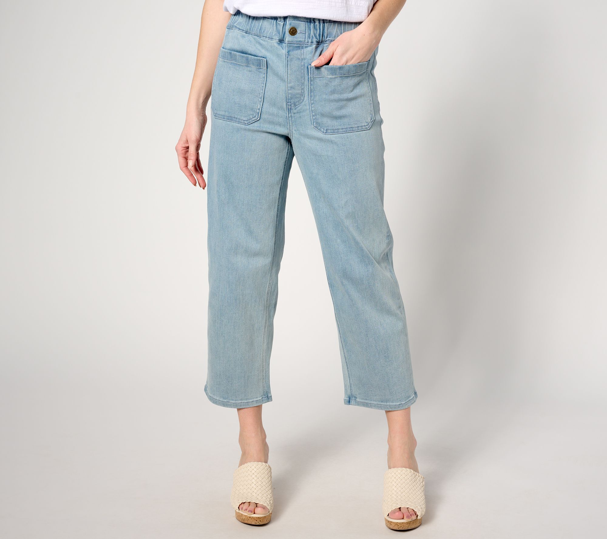 Denim & Co. Petite Easy Stretch Denim Straight Leg Crop Jean