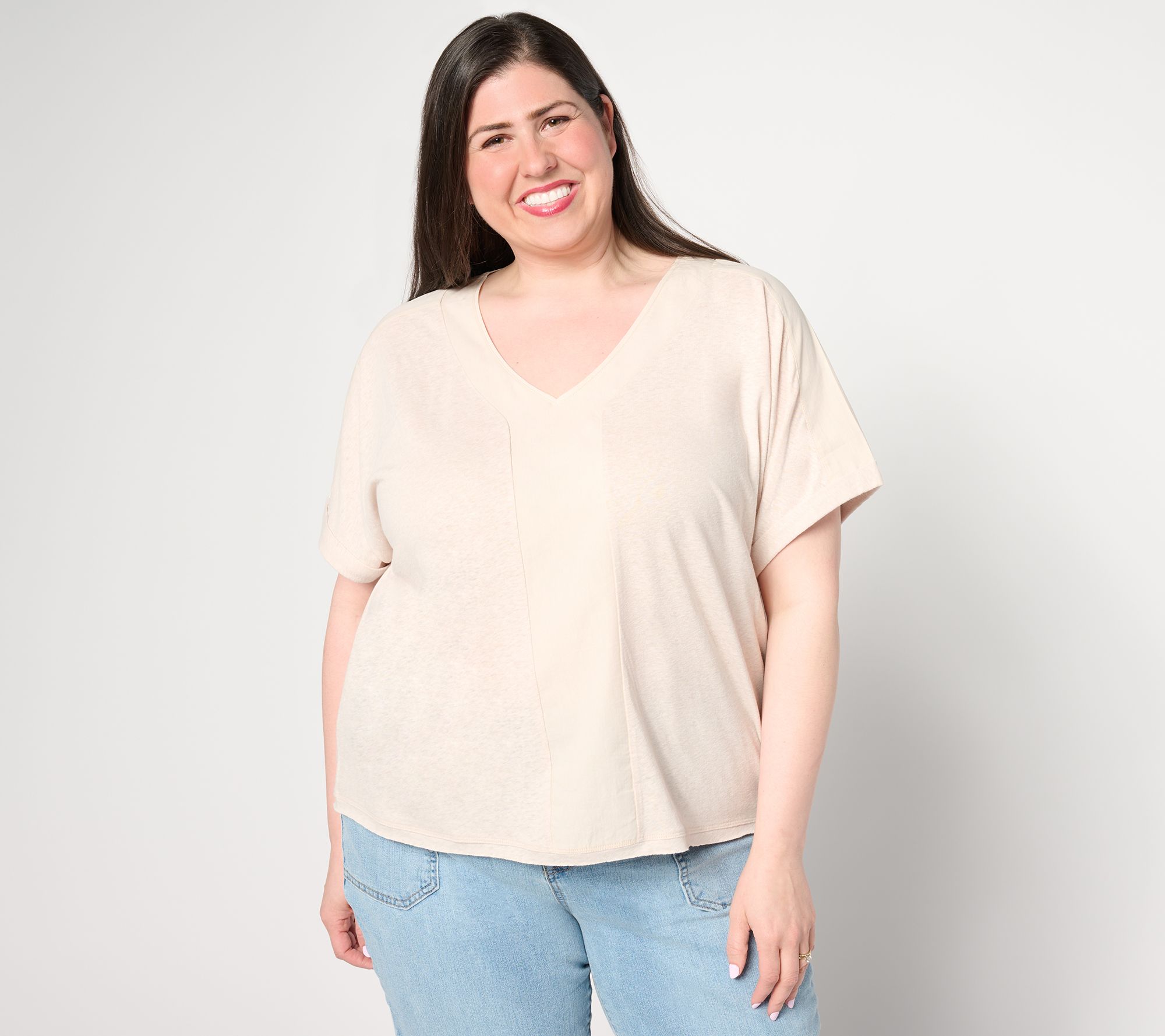 Peace Love World Boheme Mixed Media V-Neck Tee