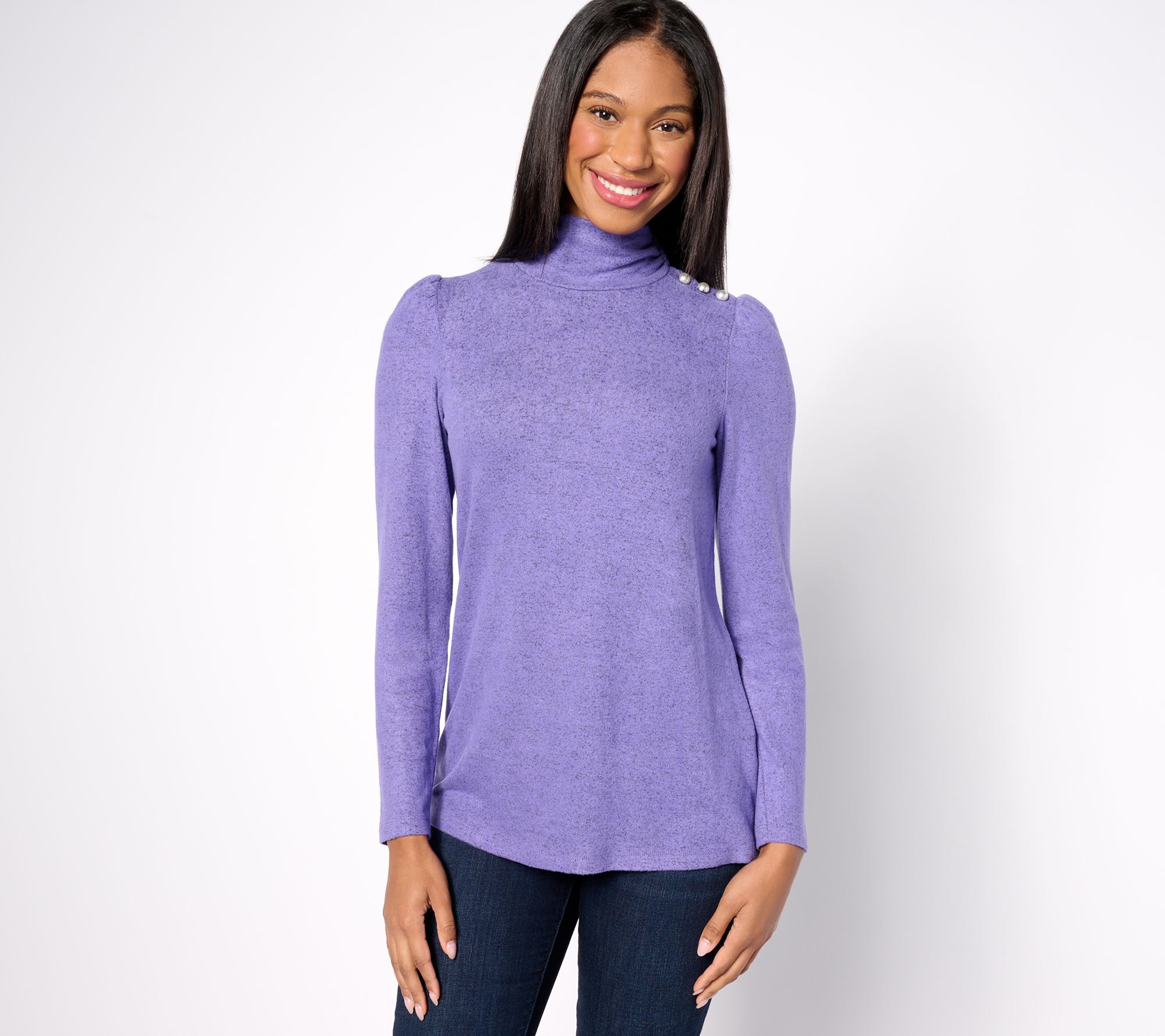 "As Is" Susan Graver Lifestyle Heather Brushed Knit Ruched Top