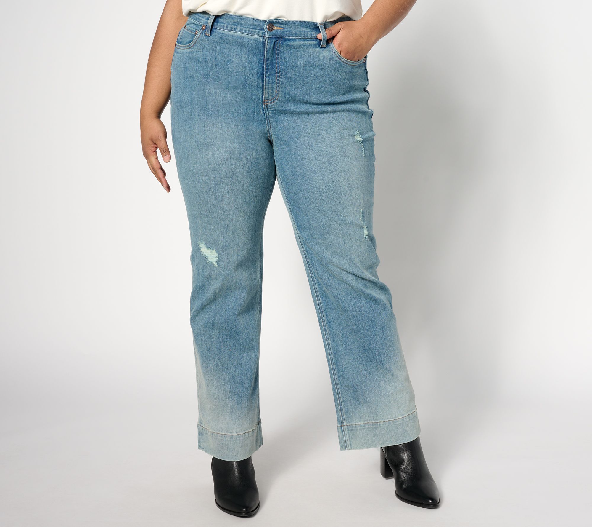 "As Is" Denim & Co. Canyon Retreat Denim Distressed Wide Leg Jean