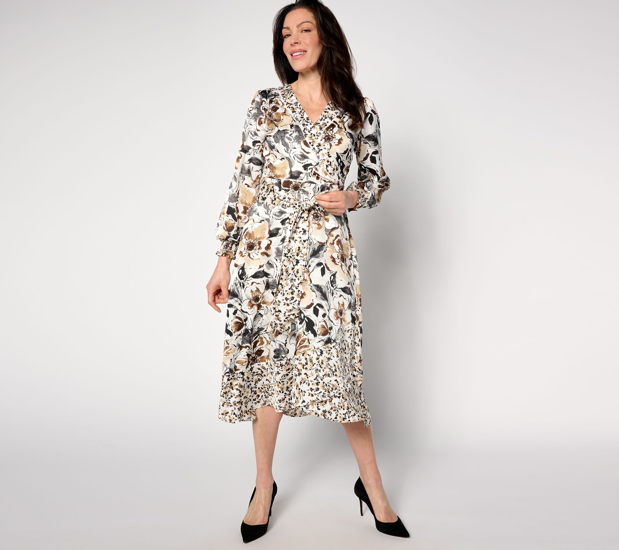 "As Is" Isaac Mizrahi Live! Regular Floral Printed Faux Wrap Midi Dress